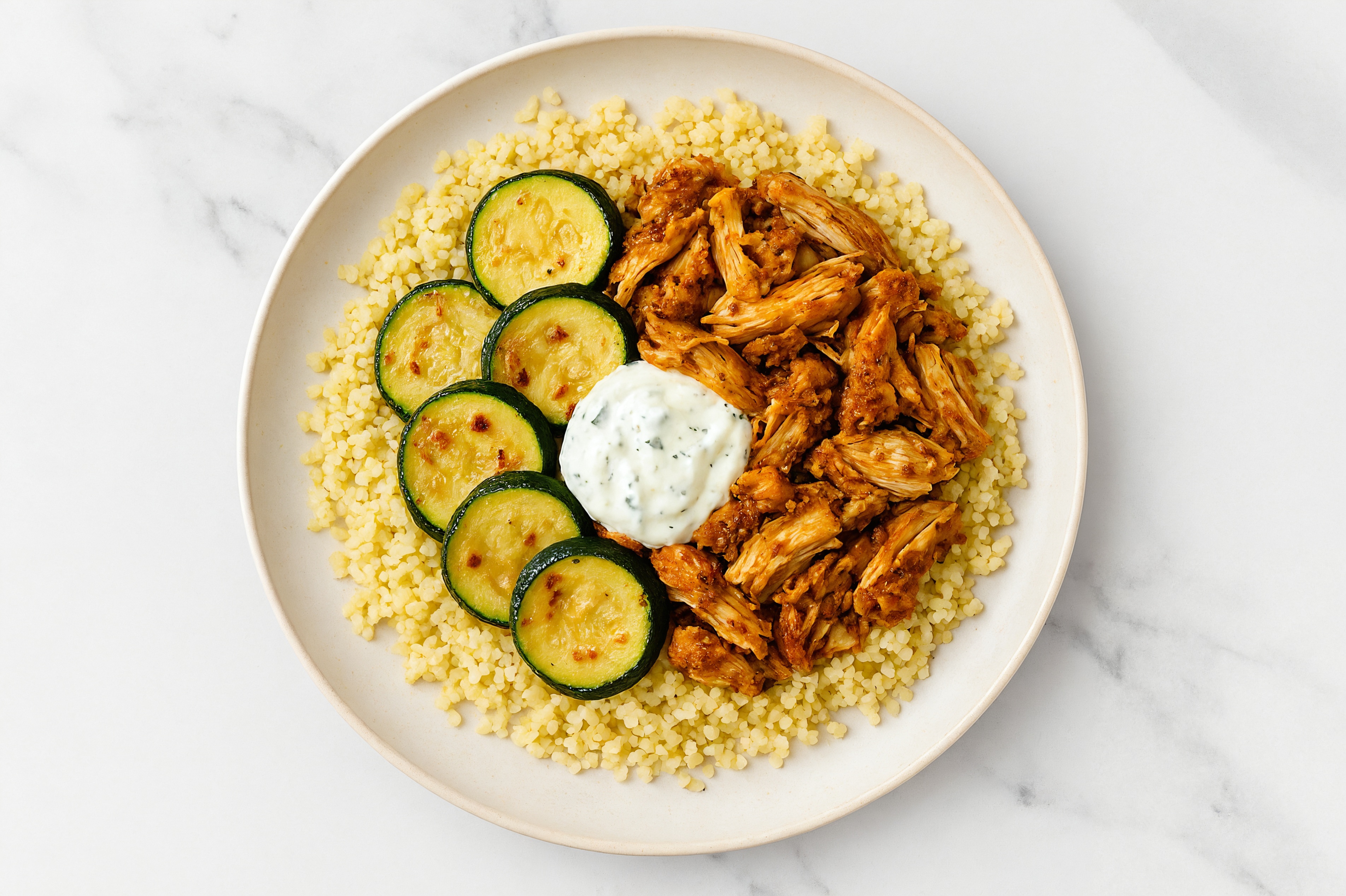 Shawarma Chicken over Couscous with Tzatziki