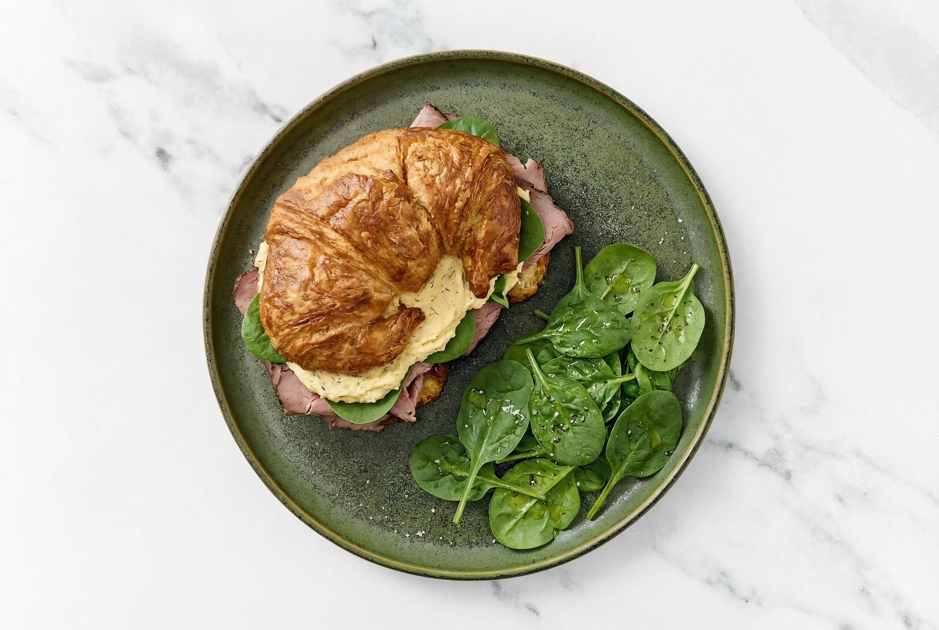 Hearty Lemony Hummus Roast Beef Sandwich with Baby Spinach