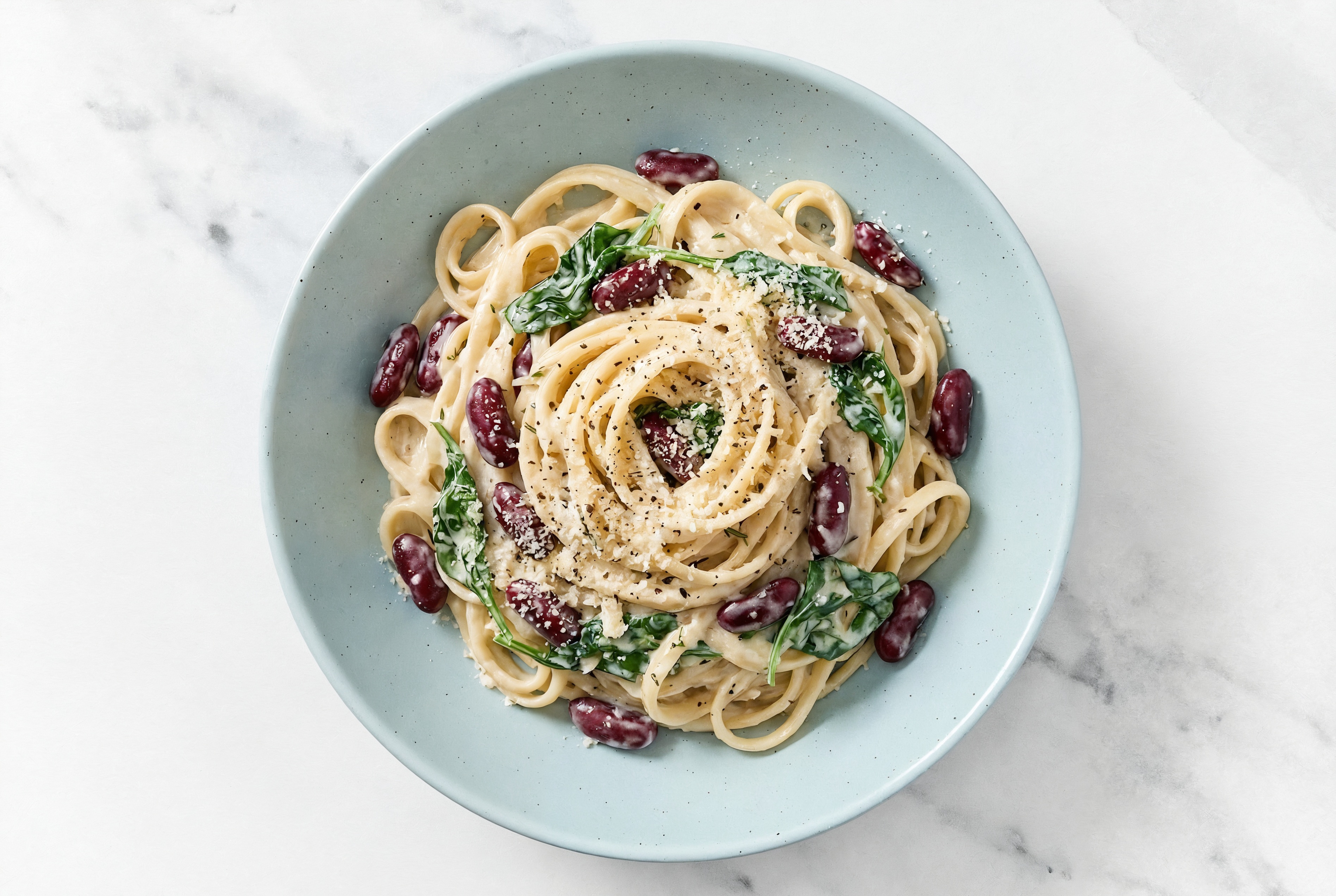 Herby Creamy Kidney Beans + Rosemary Pasta with Classic Alfredo