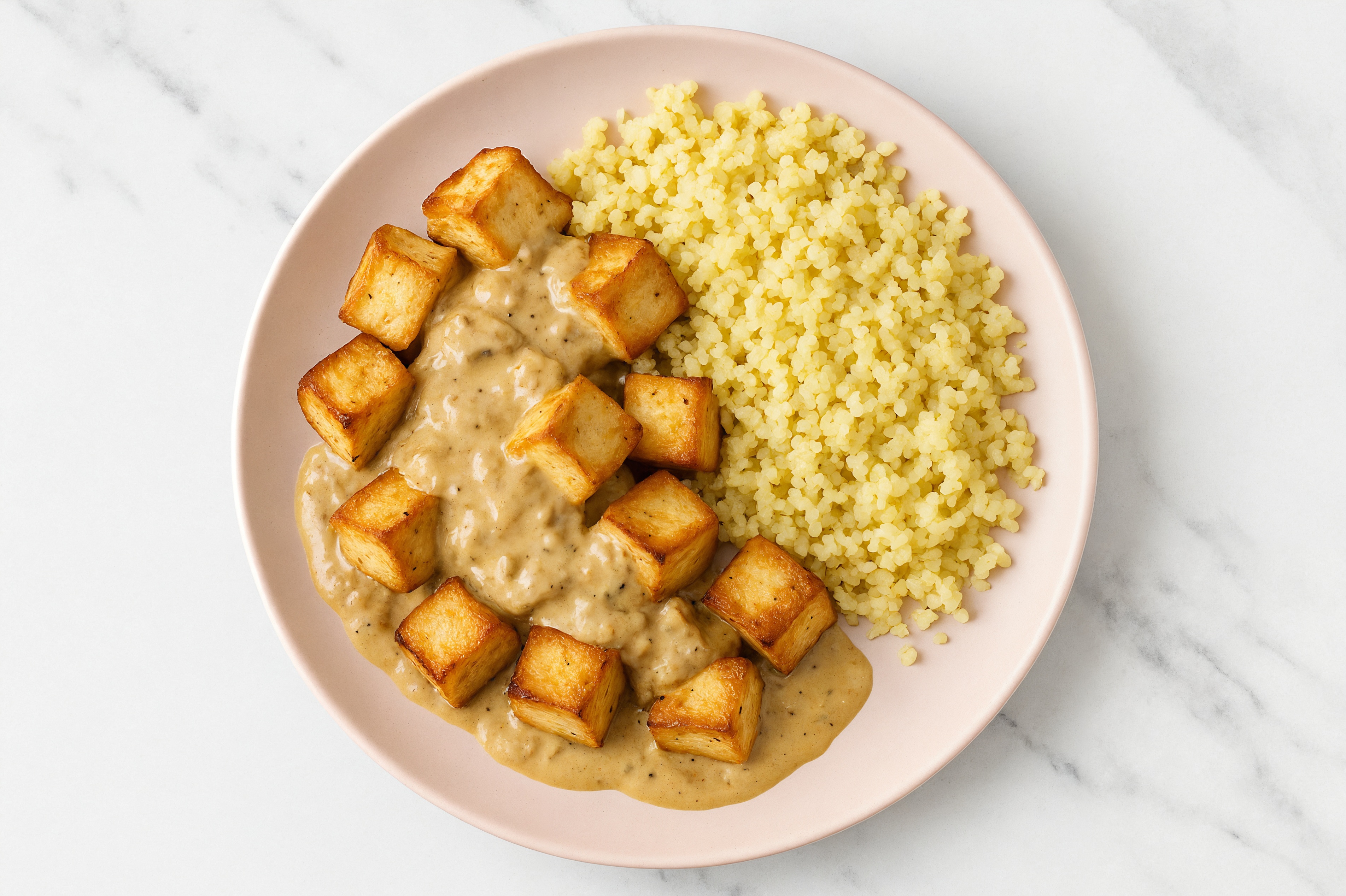 French Onion Tofu with Couscous