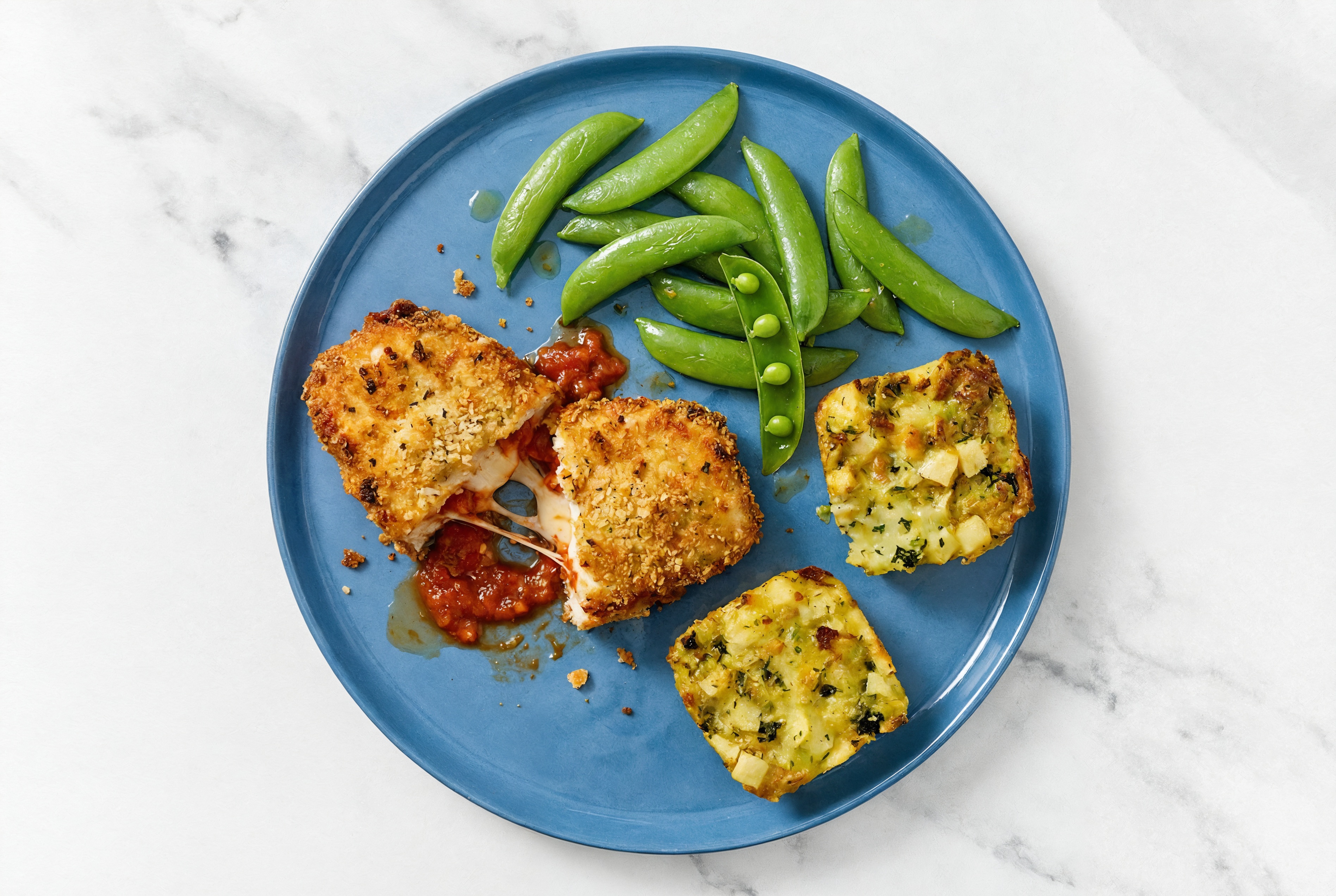 "Chicken" Parm with Snap Peas & Potato Bake