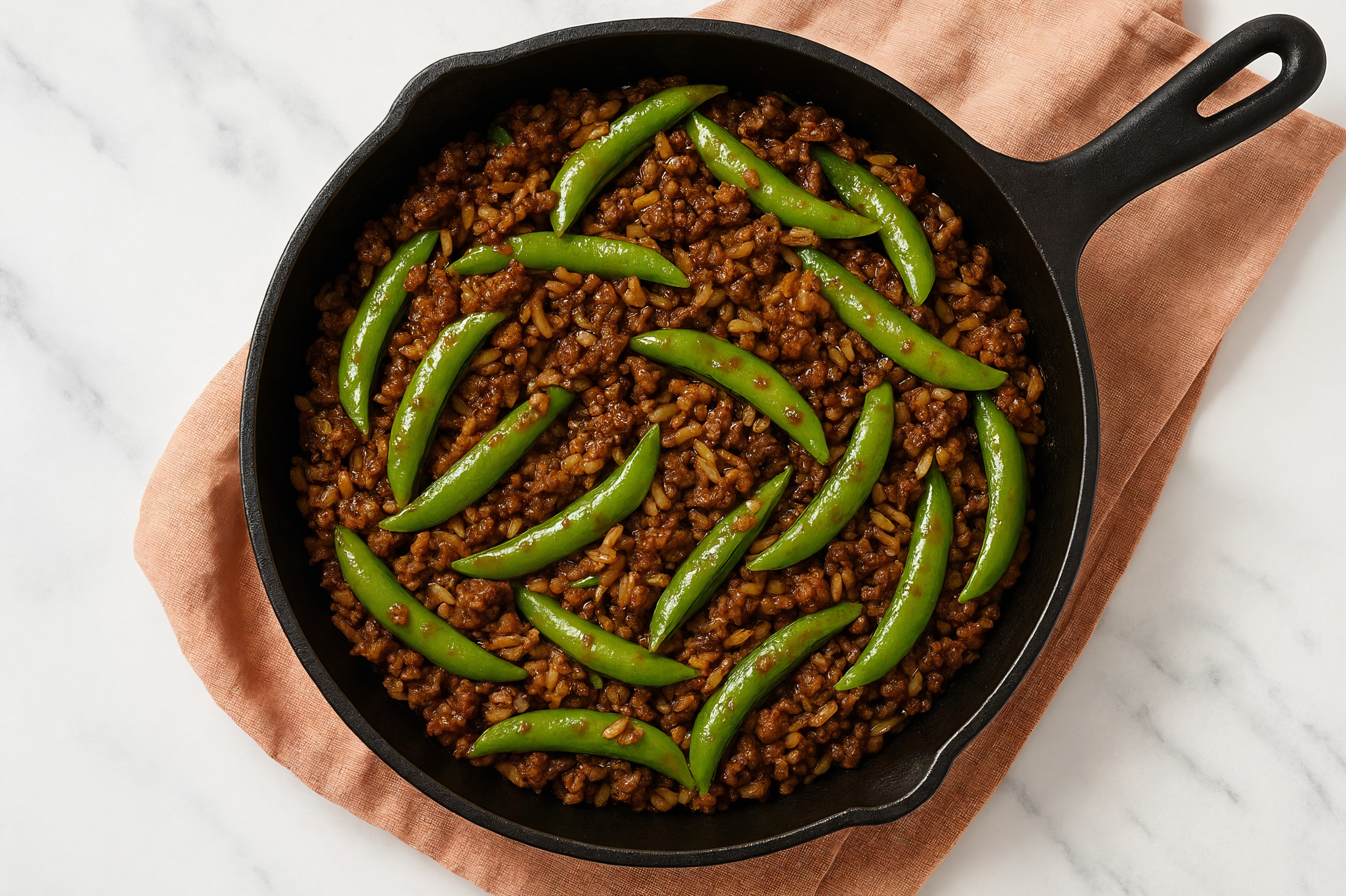 Japanese Bbq Pea Snap + Ground Bison Stir-Fry with Brown Rice