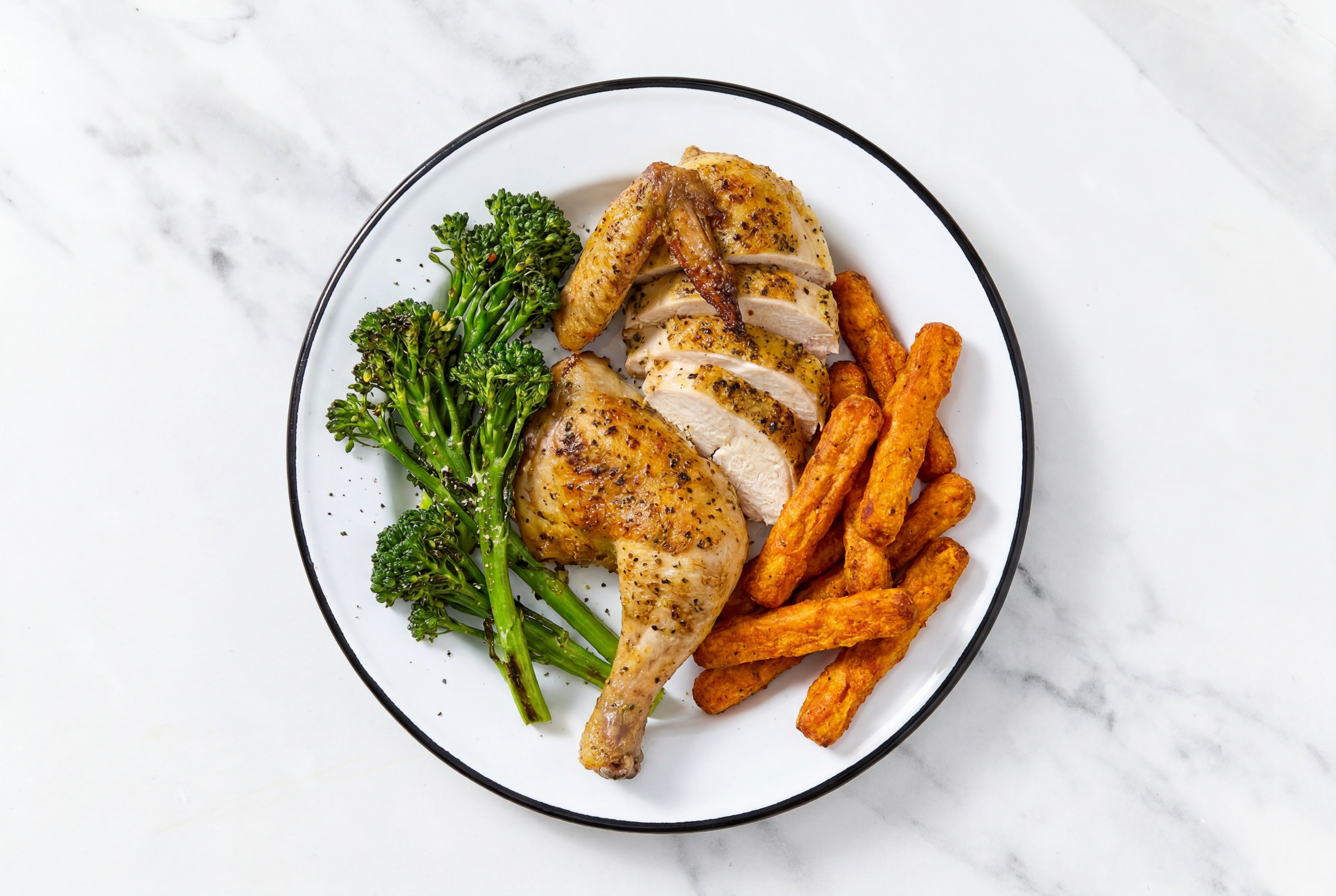Roast Chicken with Fries + Broccoli