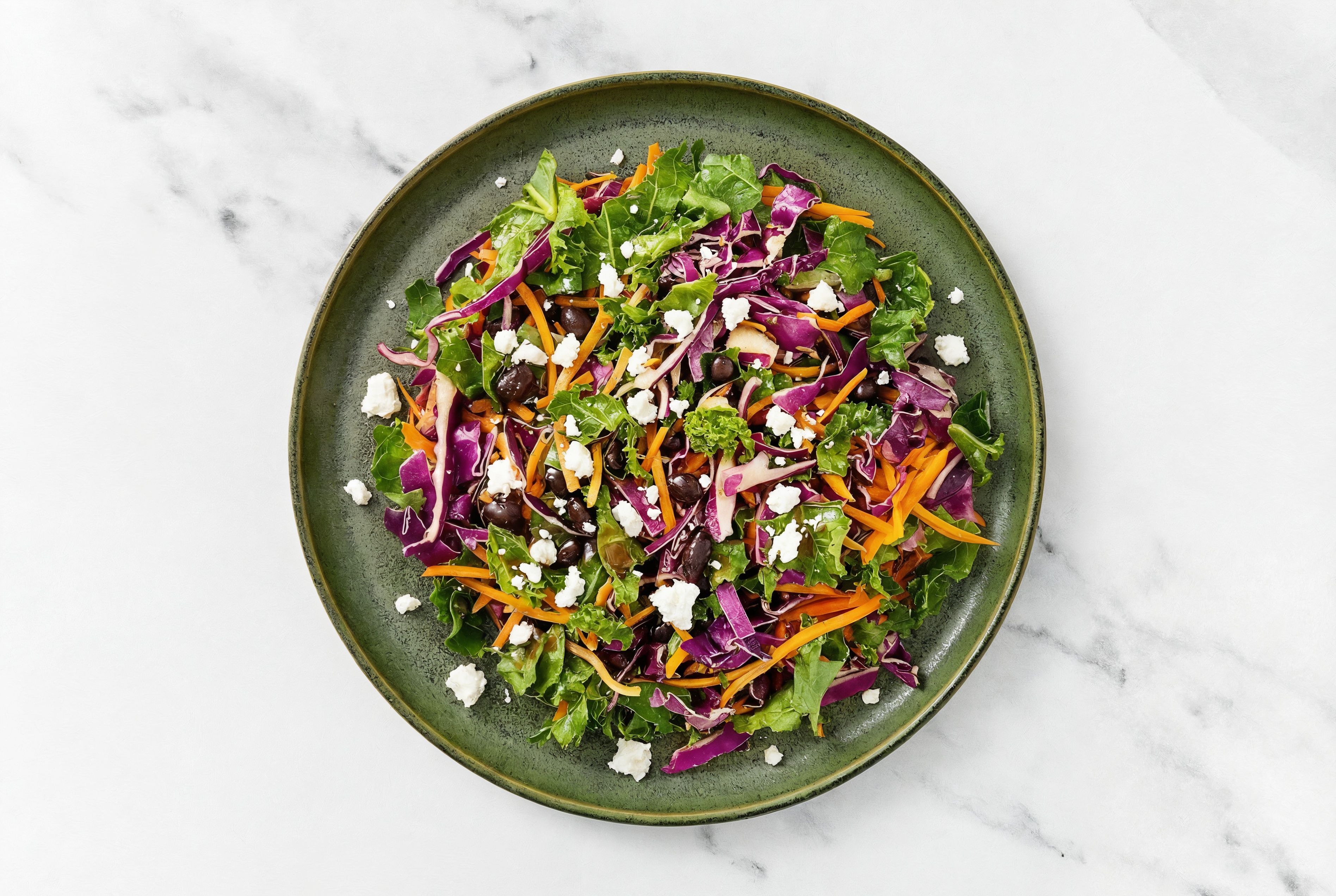 Rainbow Veggie Salad with Feta + Black Bean Beans