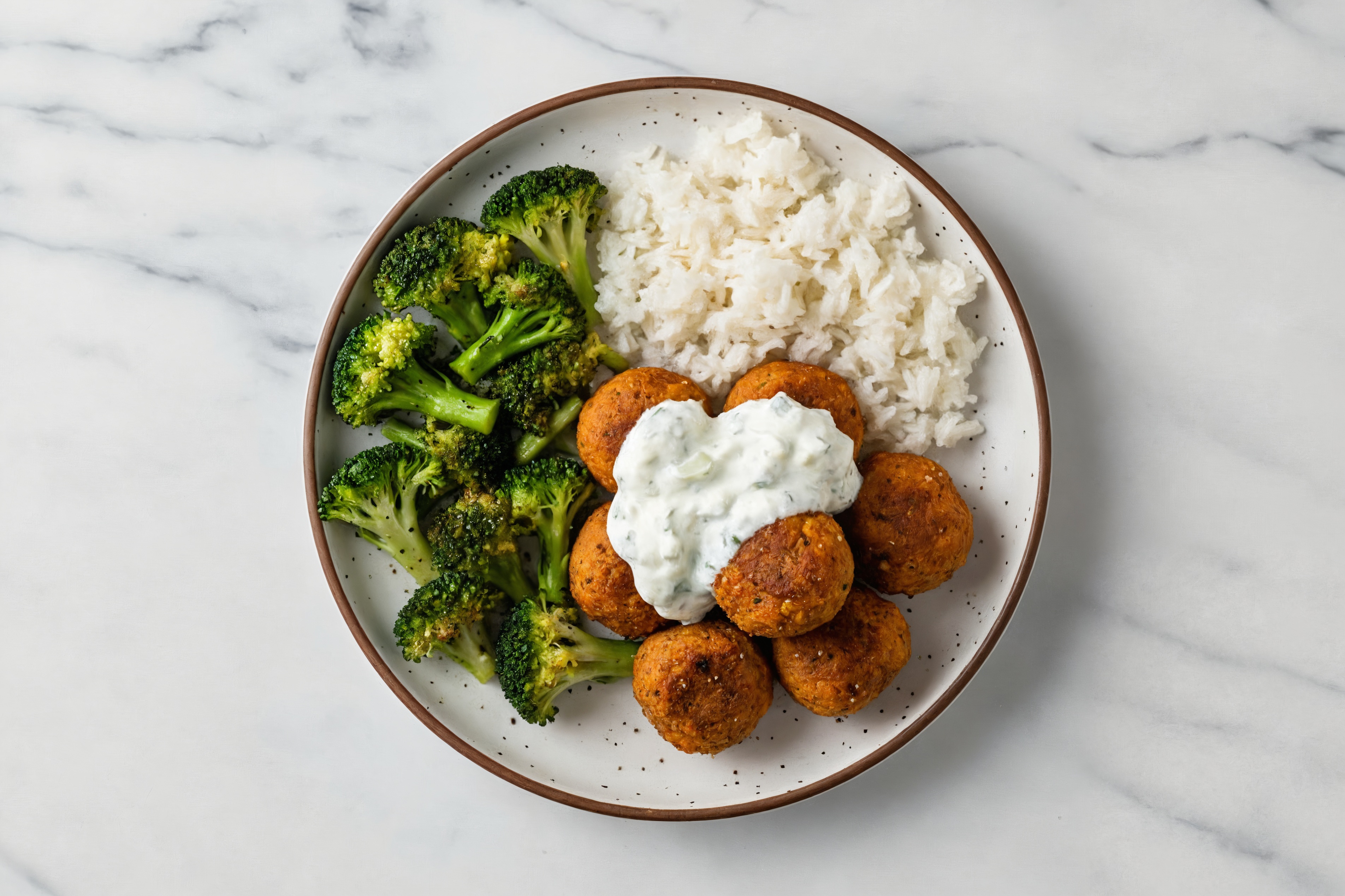 Tzatziki Eggplant Veggie Ball Long Grain White Rice Bowl