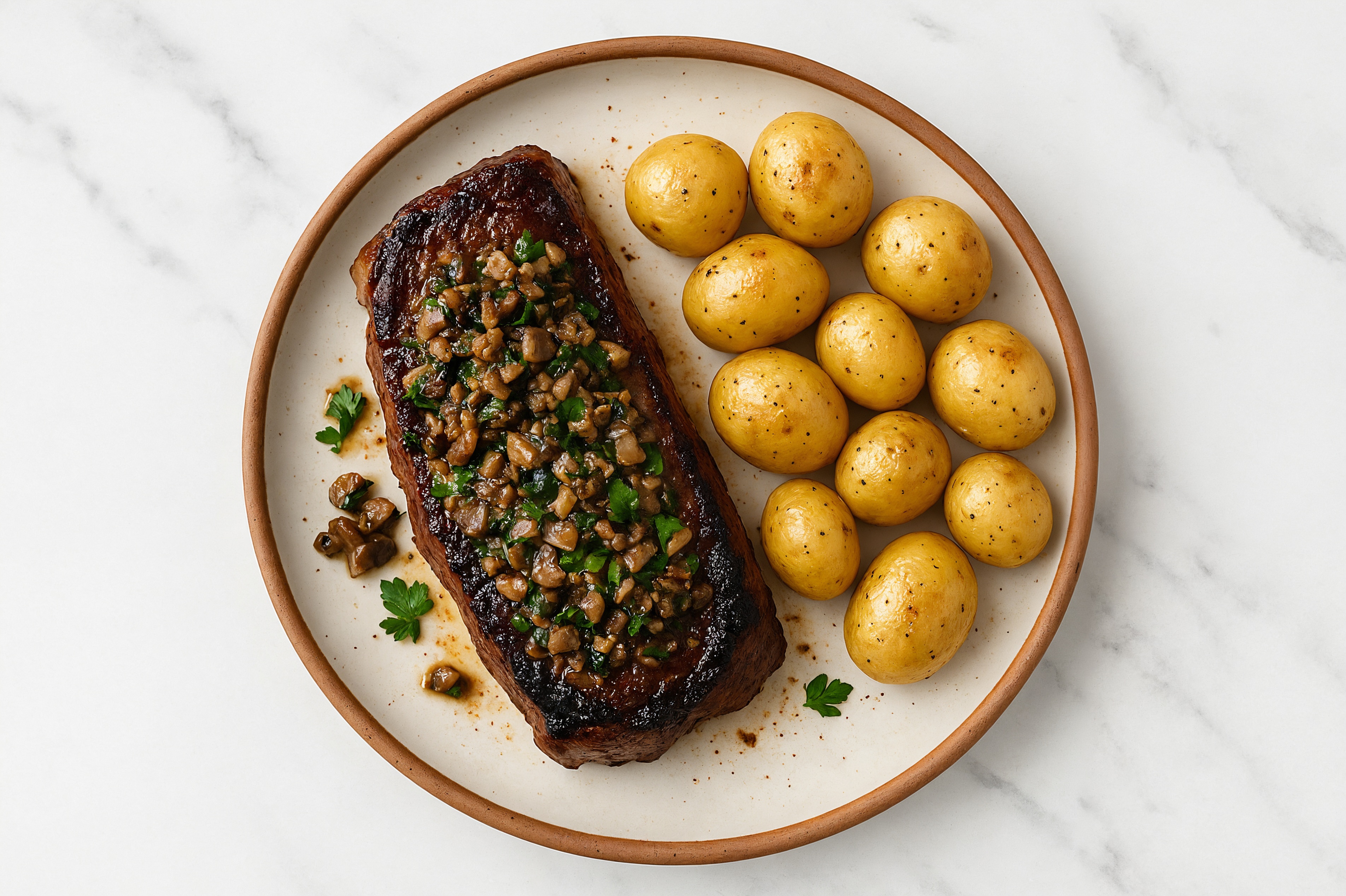  Seared Wagyu Strip Steak + Herby Mushrooms