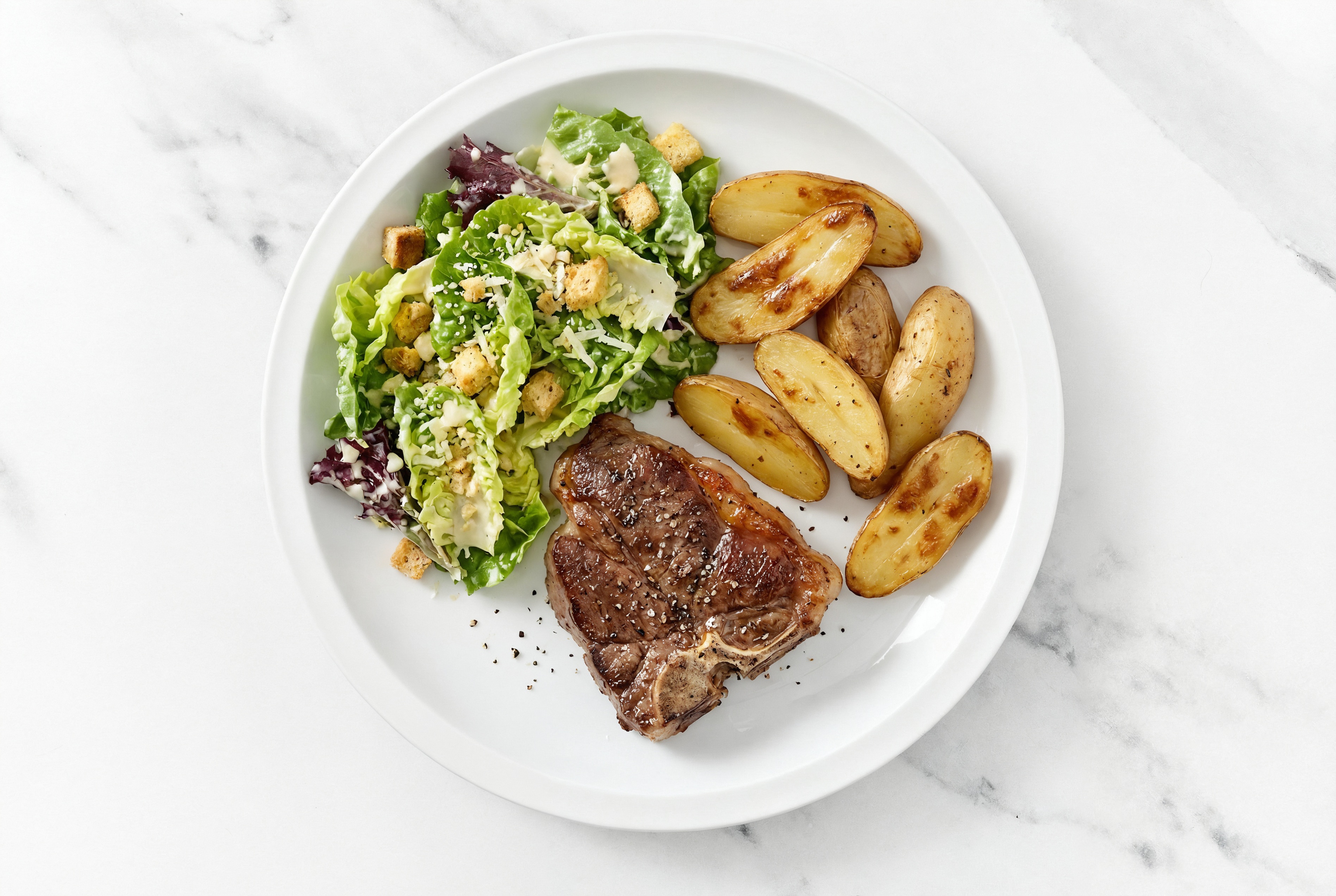 Lamb Chops + Potatoes with Little Gem Salad