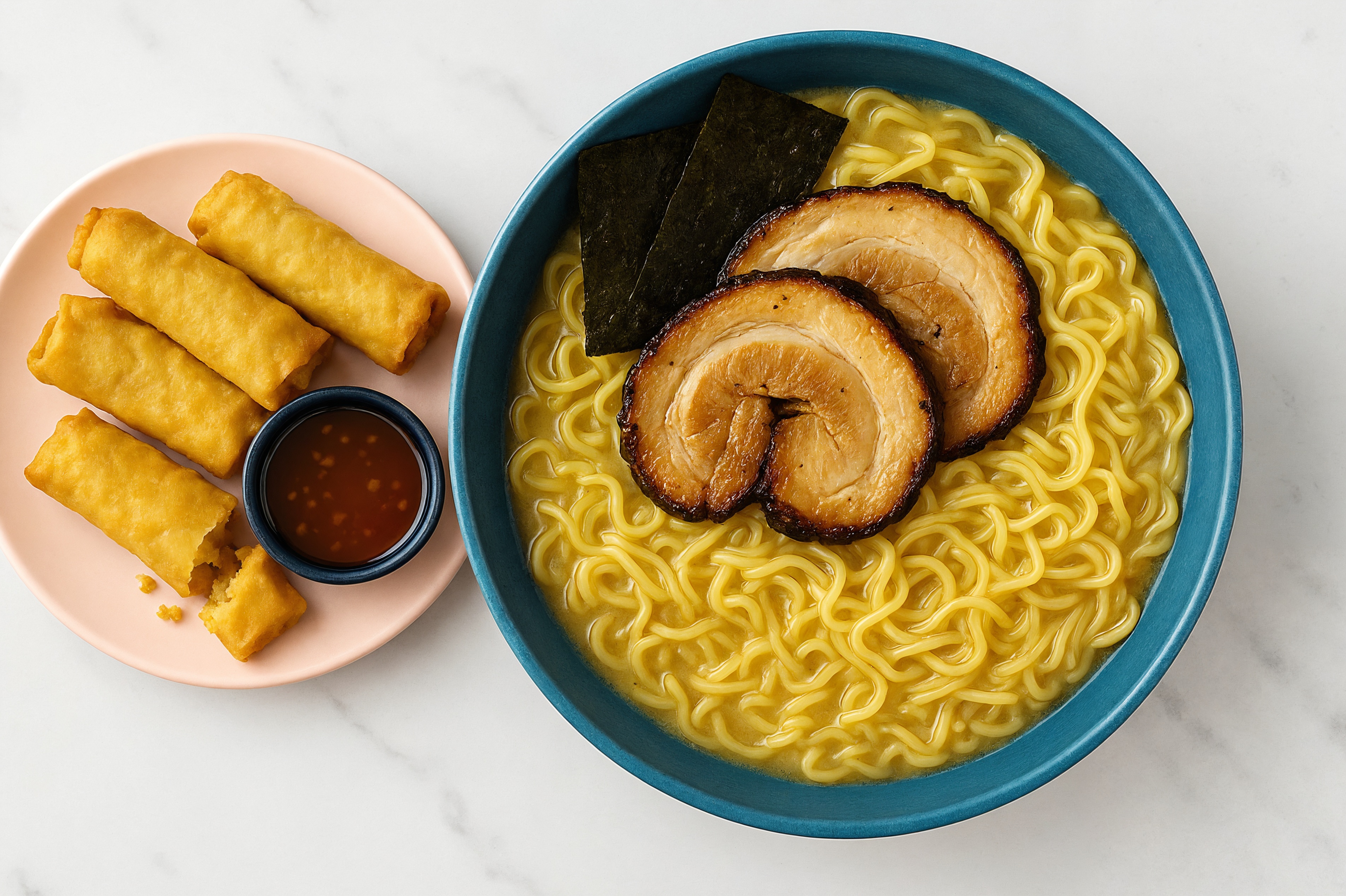 Better Than Take-out Ramen Tonkotsu + Crispy Eggrolls