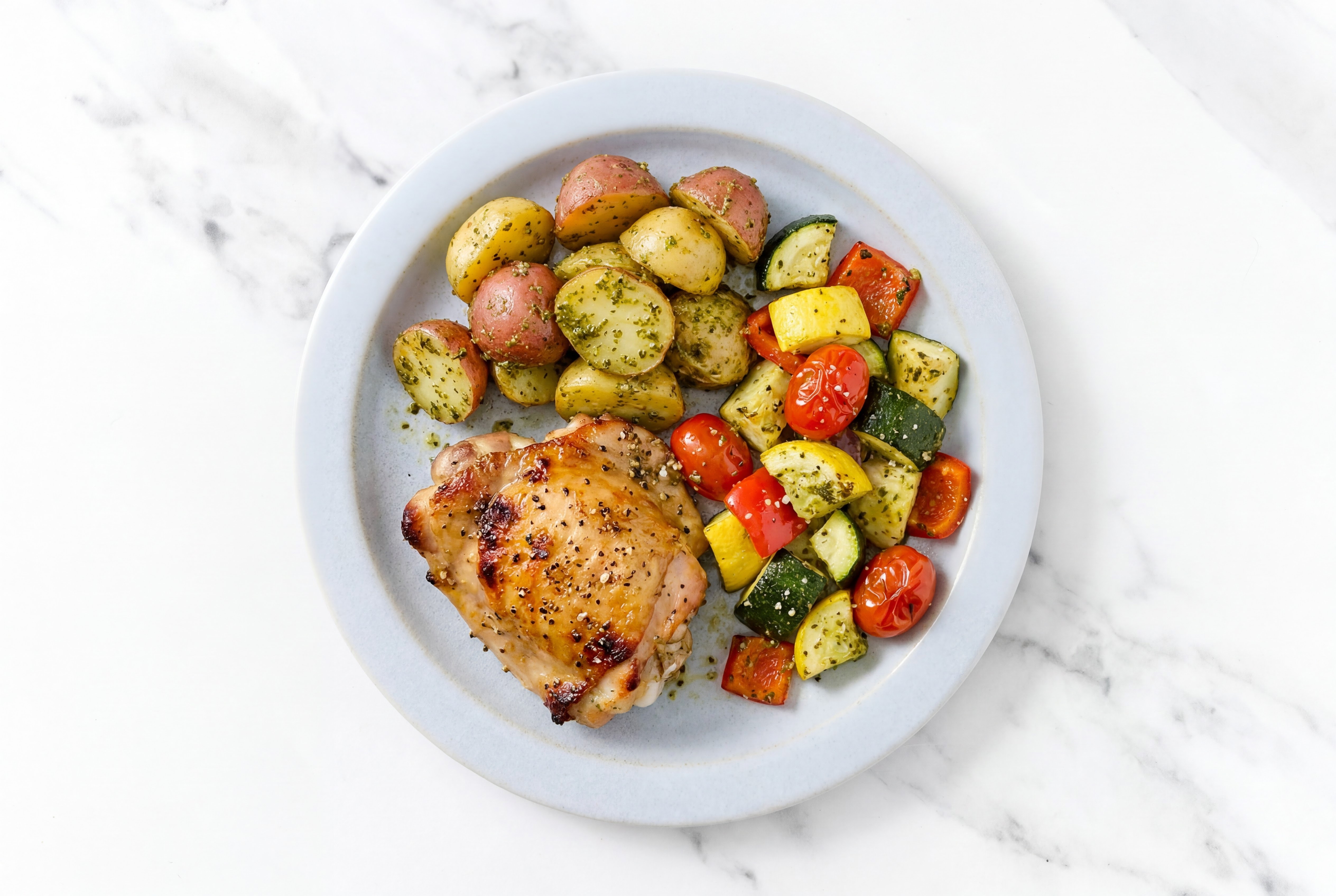 Sheet Pan Pesto-Chicken with Potatoes & Squash