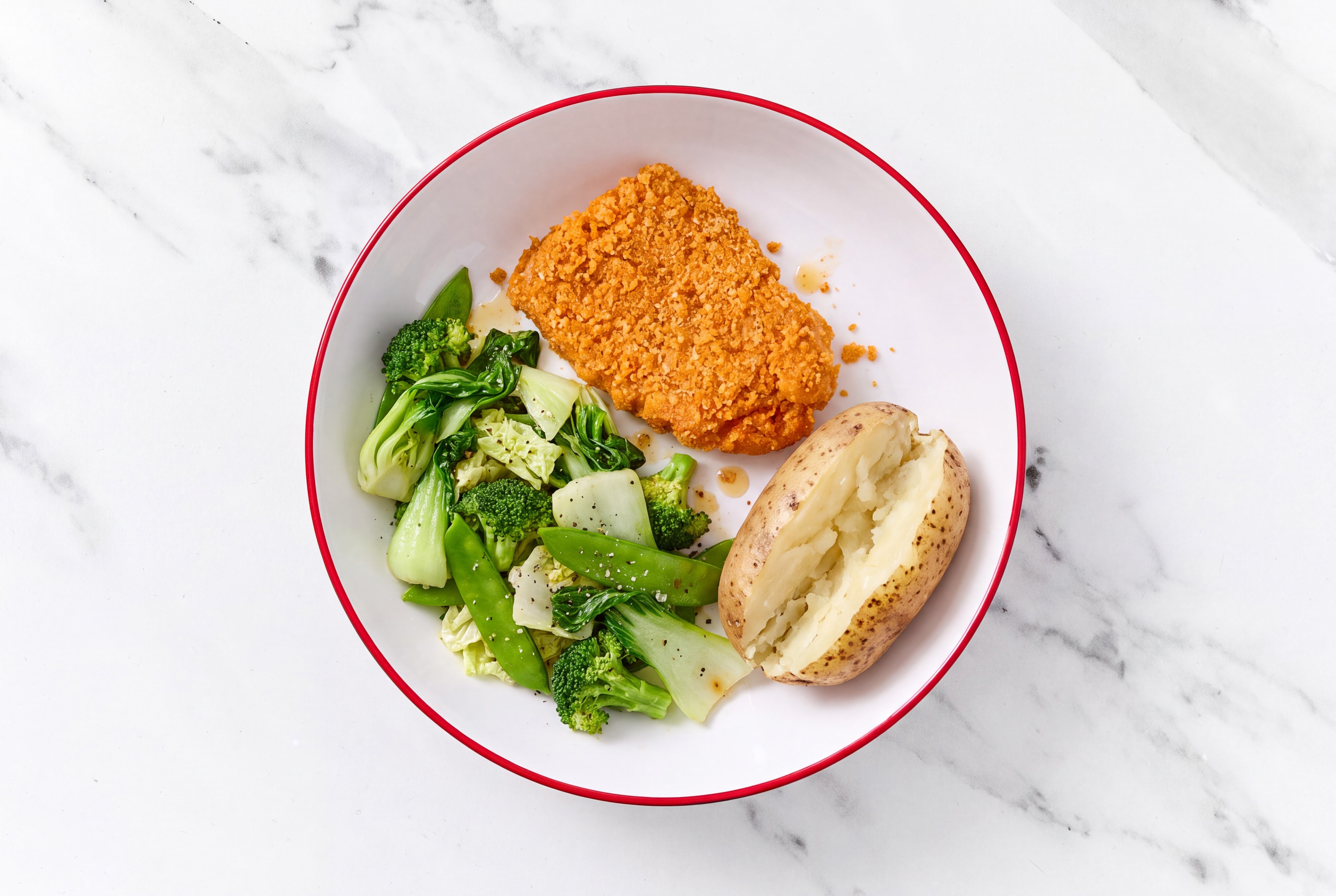 Hot Honey Breaded Chicken Cutlet with Bok Choy & Russet Potato