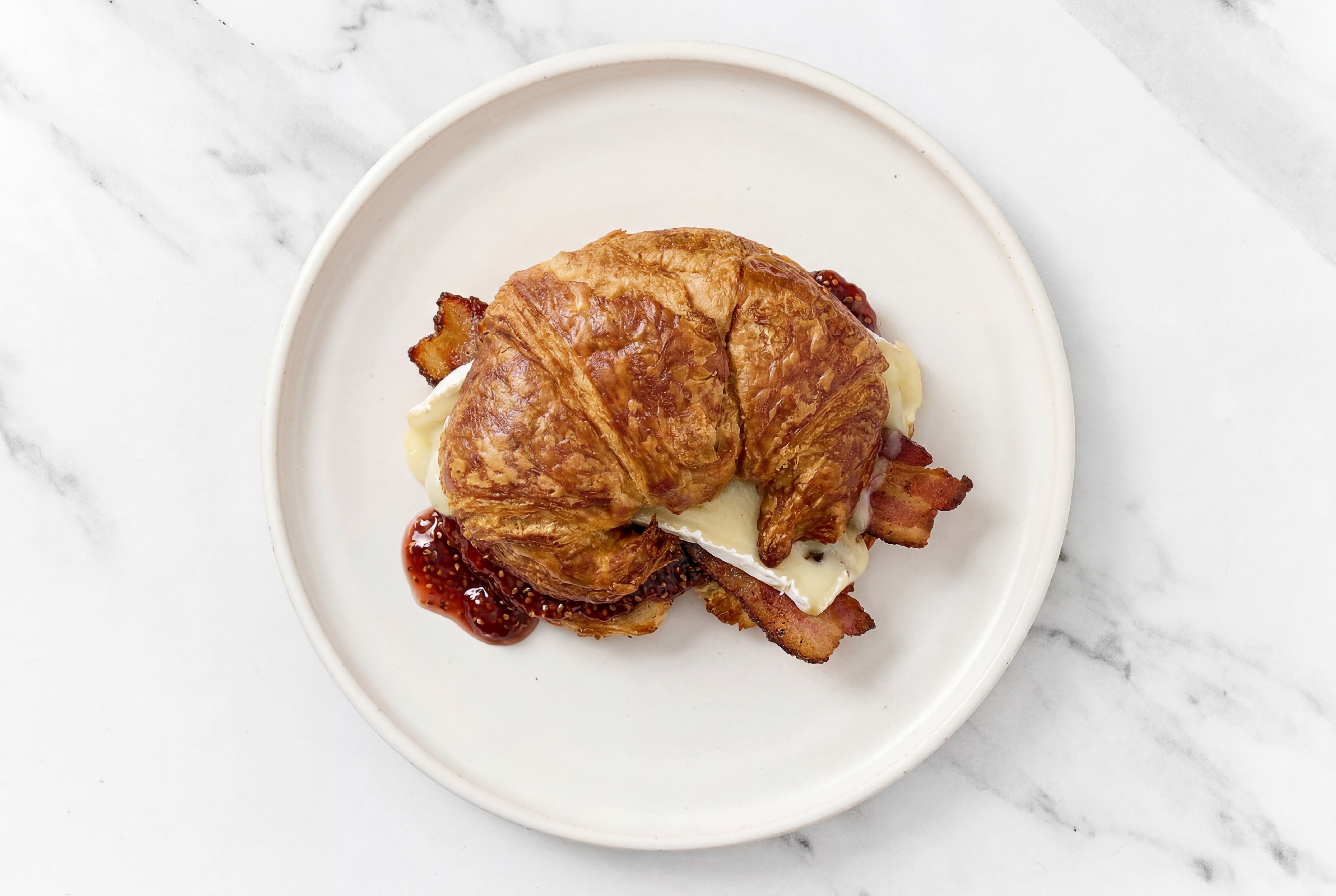 Maple Bacon, Brie + Strawberry Jam Croissant Grilled Cheese
