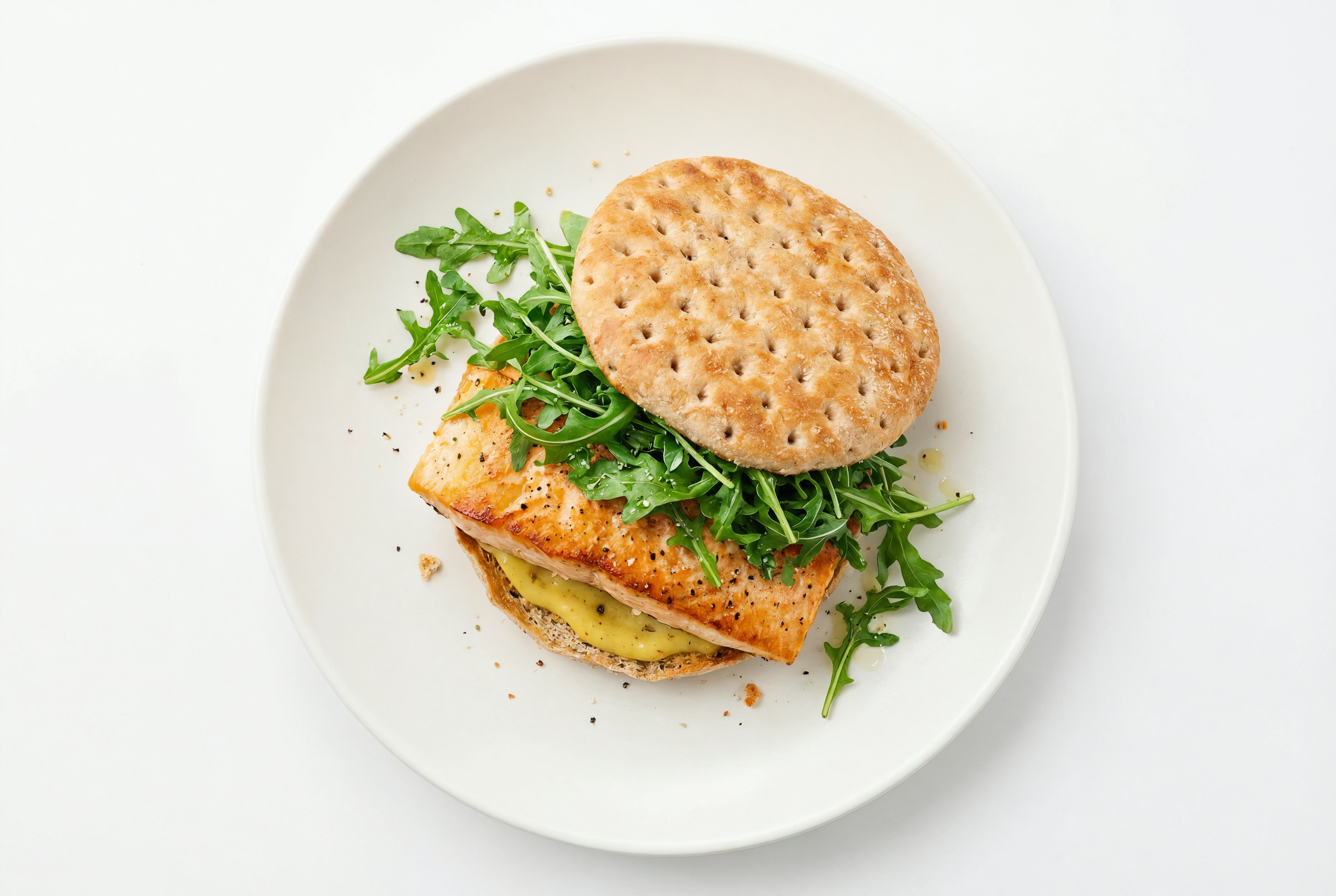 Honey Mustard Salmon Sandwich on Multigrain with Arugula
