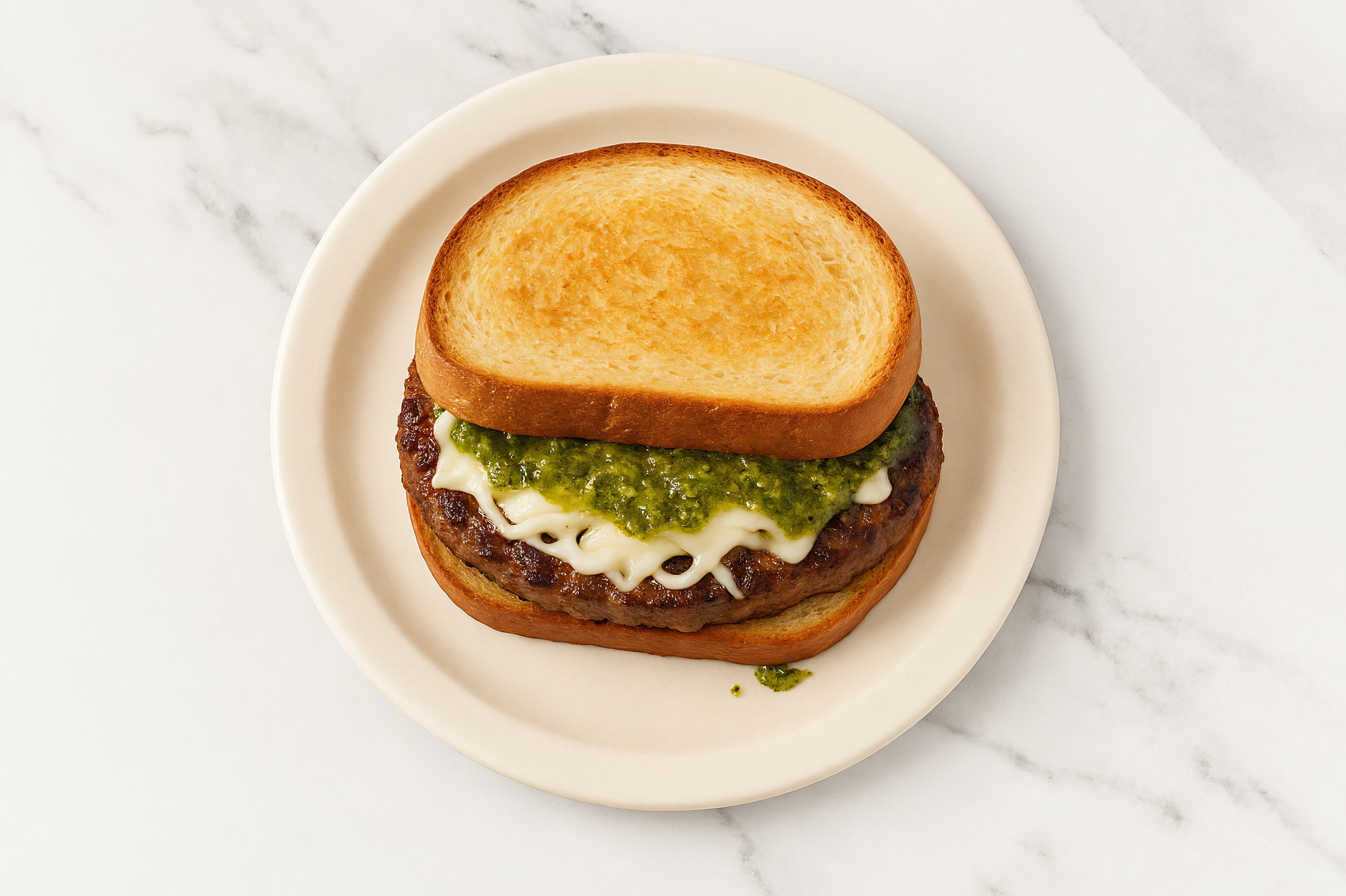Mozzarella Beef Burger on GF Bread with Basil Pesto