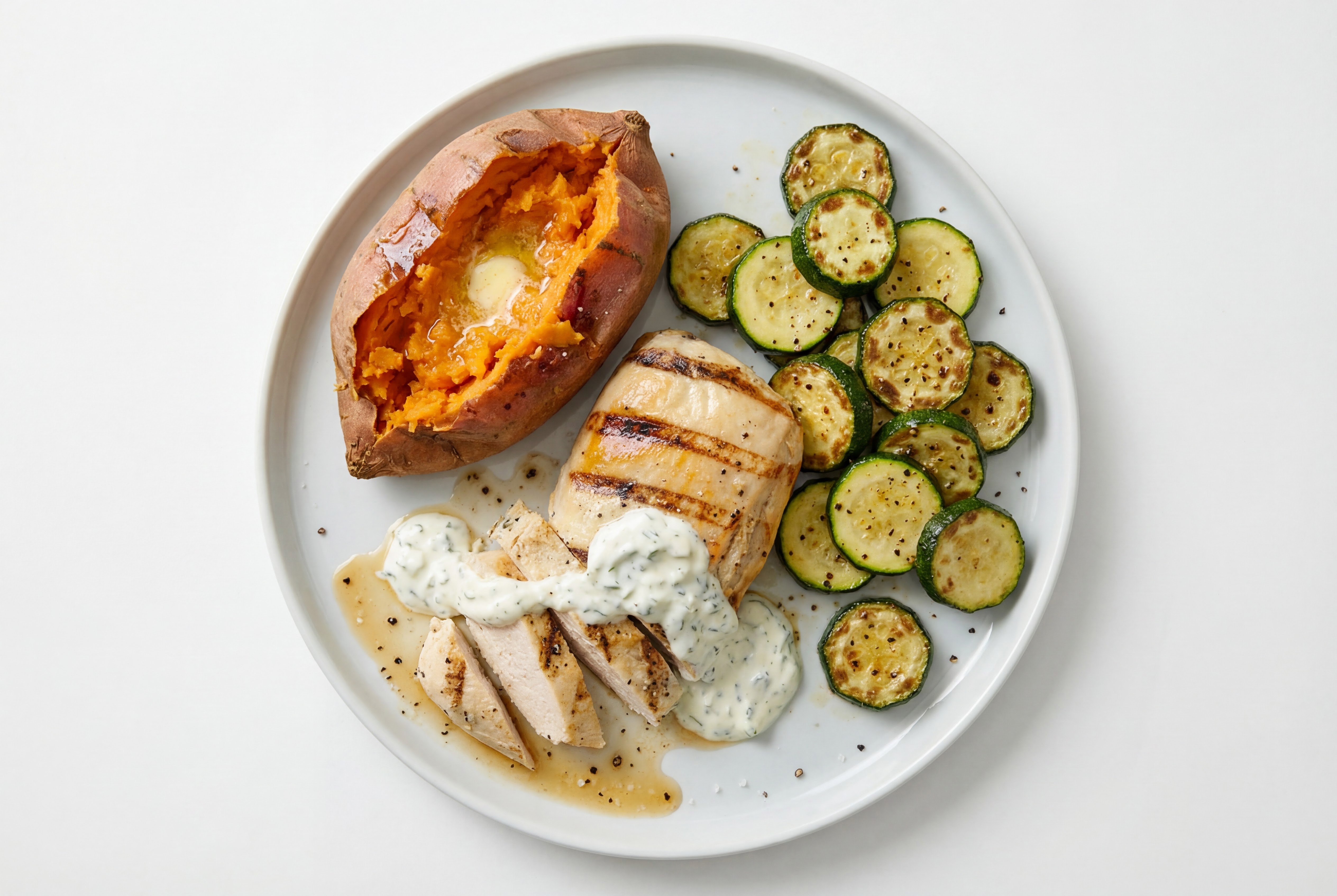Herby Grilled Chicken Mediterranean Plate with Zucchini
