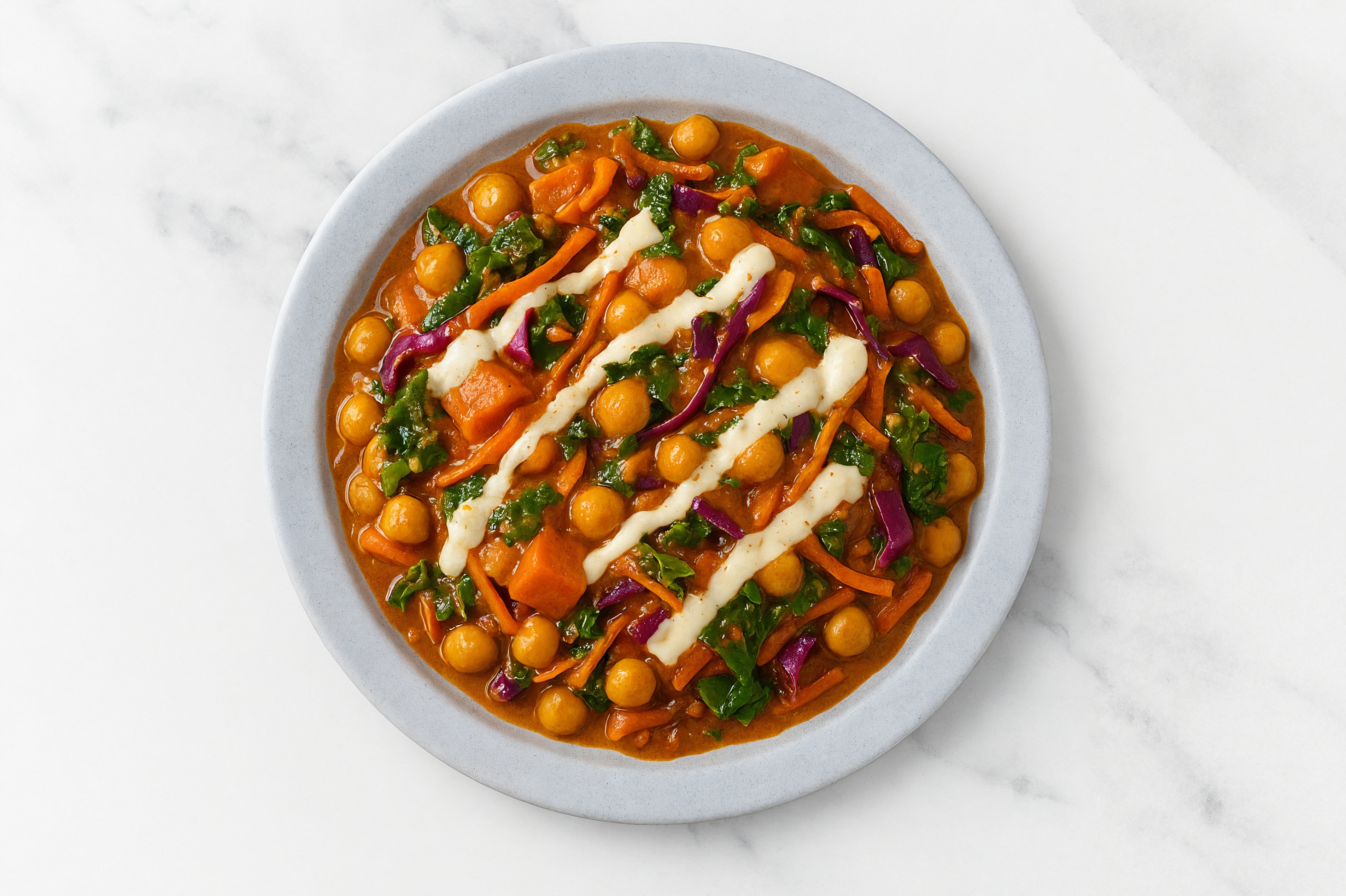 Sweet Potato Chickpea Tikka Masala + Garlic Rainbow Veggies