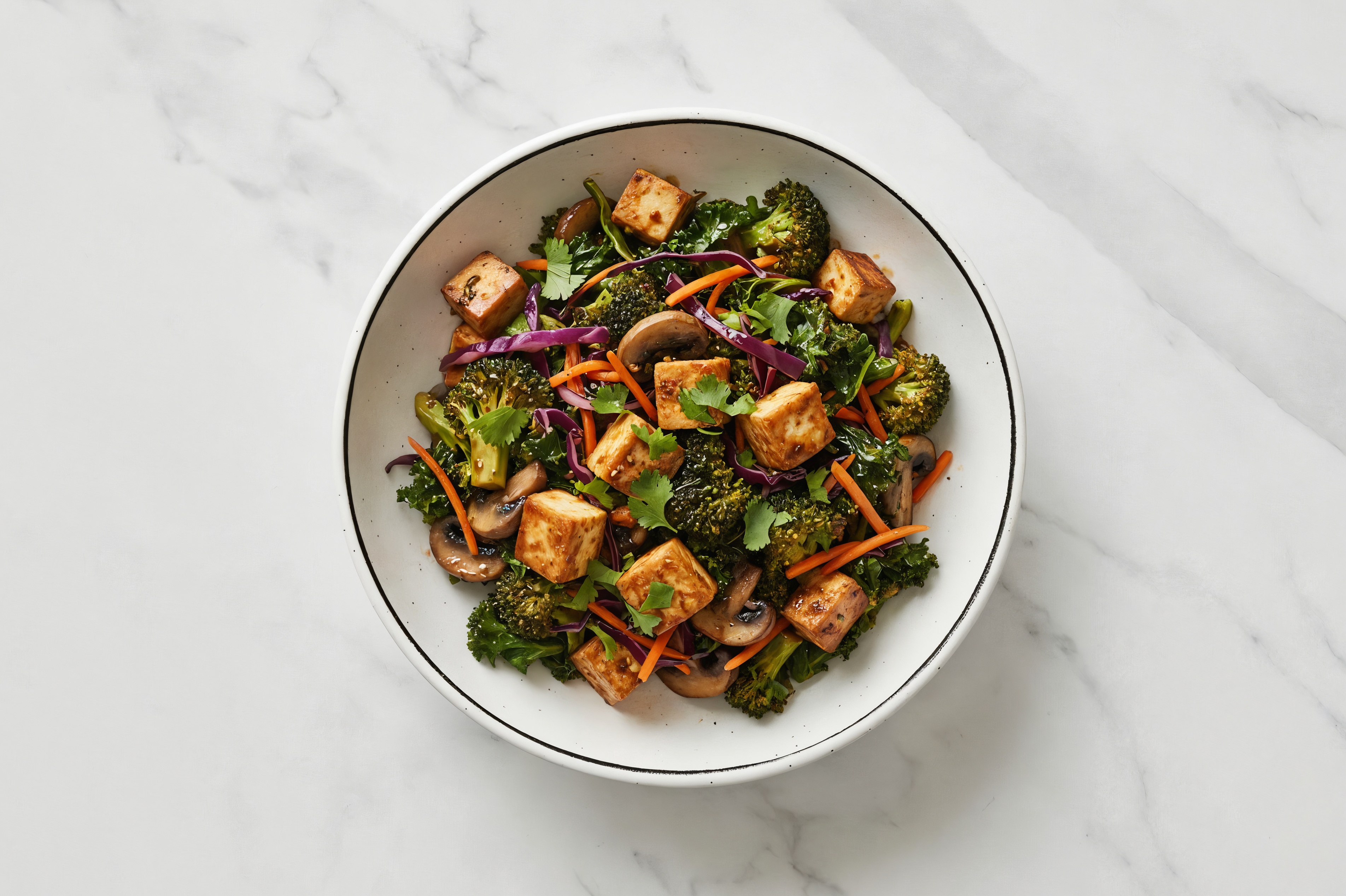 Japanese BBQ Rainbow Bowl with Broccoli, Mushrooms + Tofu