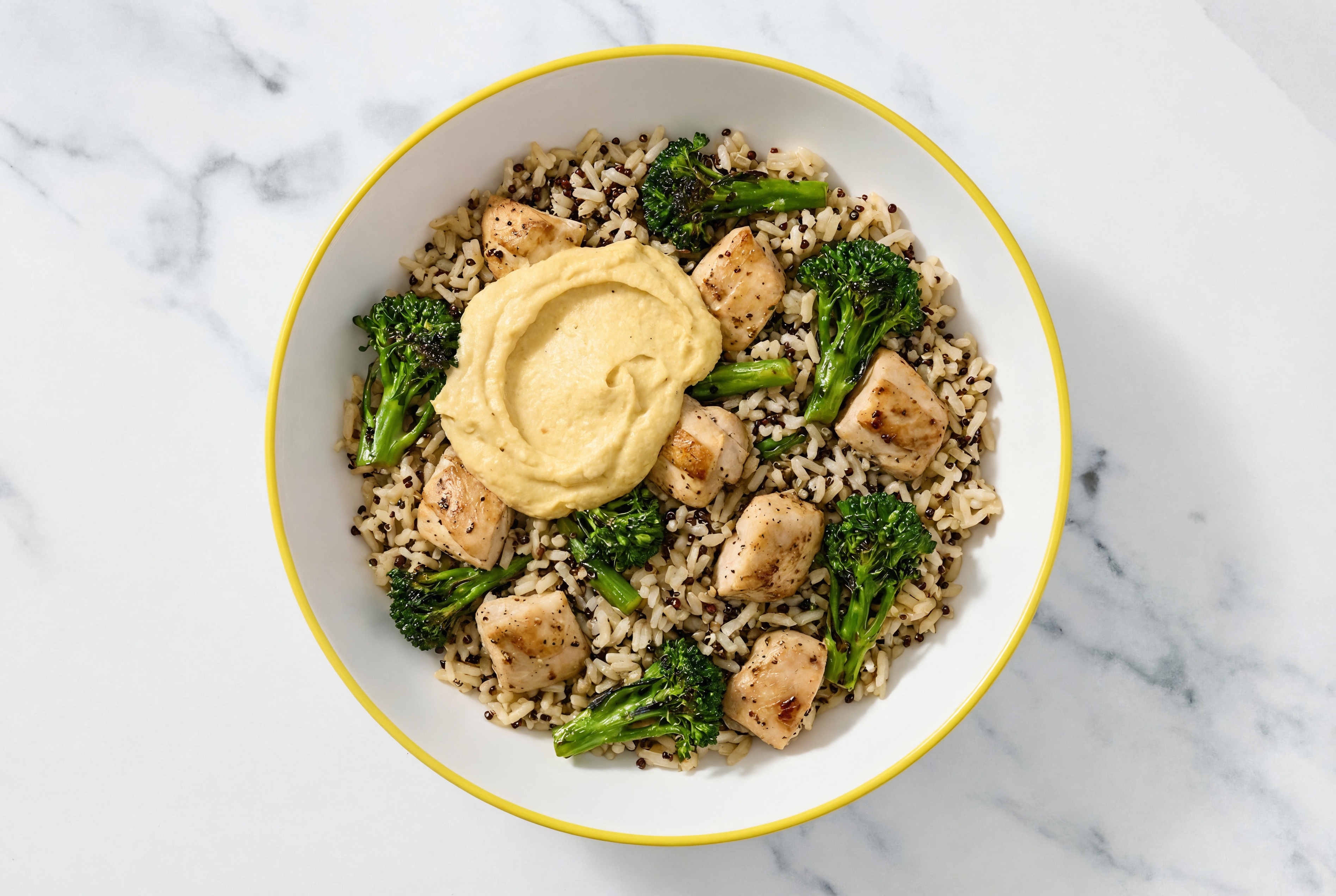 Mediterranean Chicken Over Rice with French Onion Hummus
