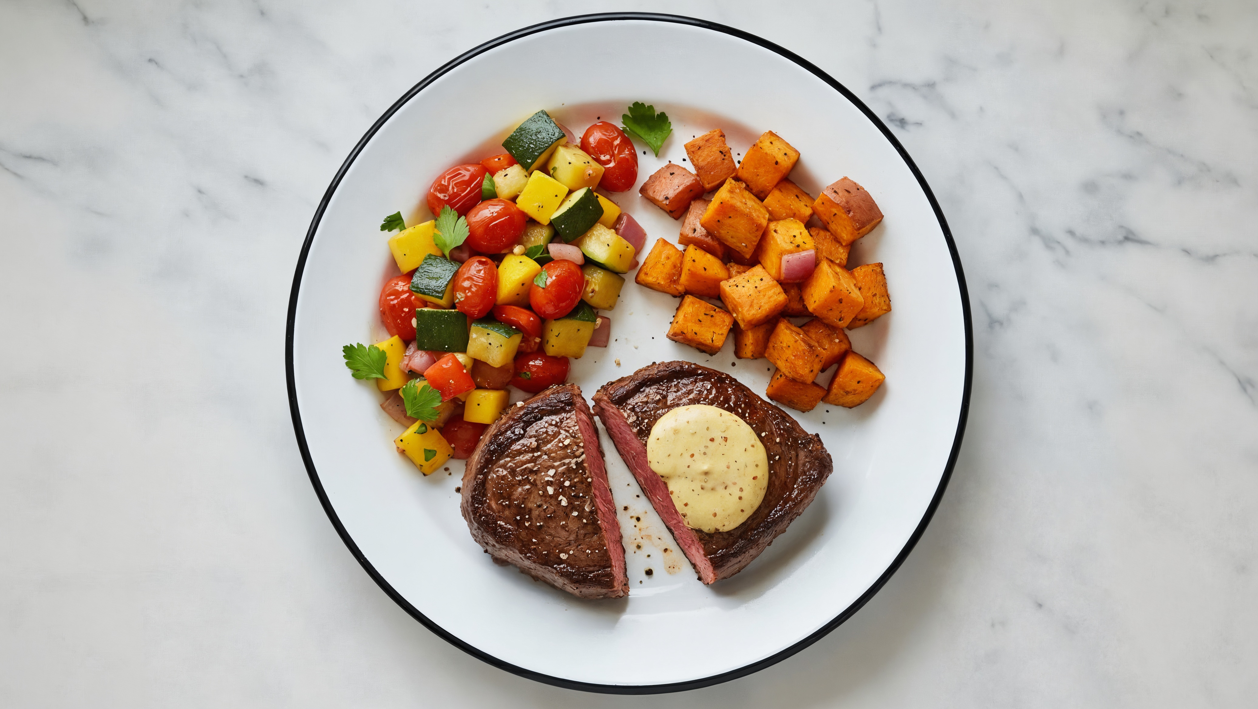Herby Honey Mustard NY Wagyu Strip Steak + Summer Veggies
