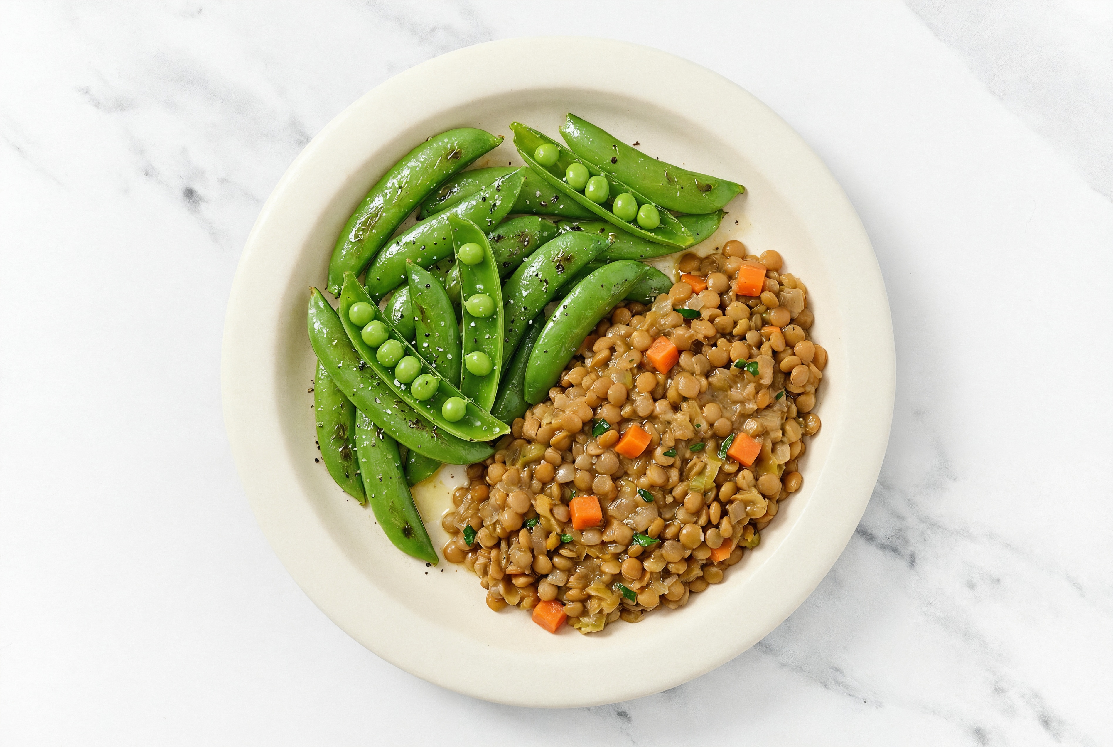 French Mirepoix Lentils with Snap Peas