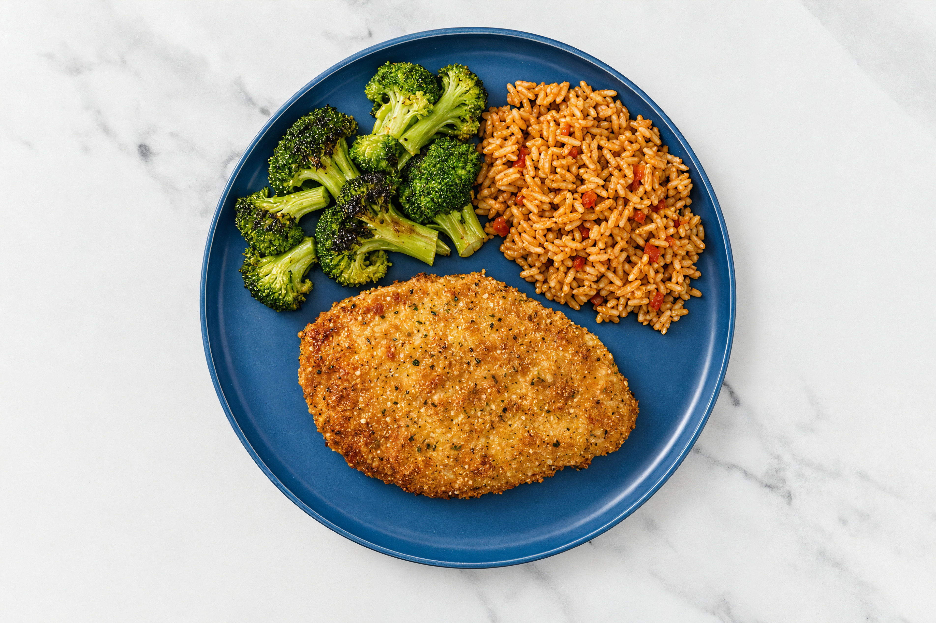 Parmesan Breaded Chicken Cutlet with Broccoli & Mexican Rice