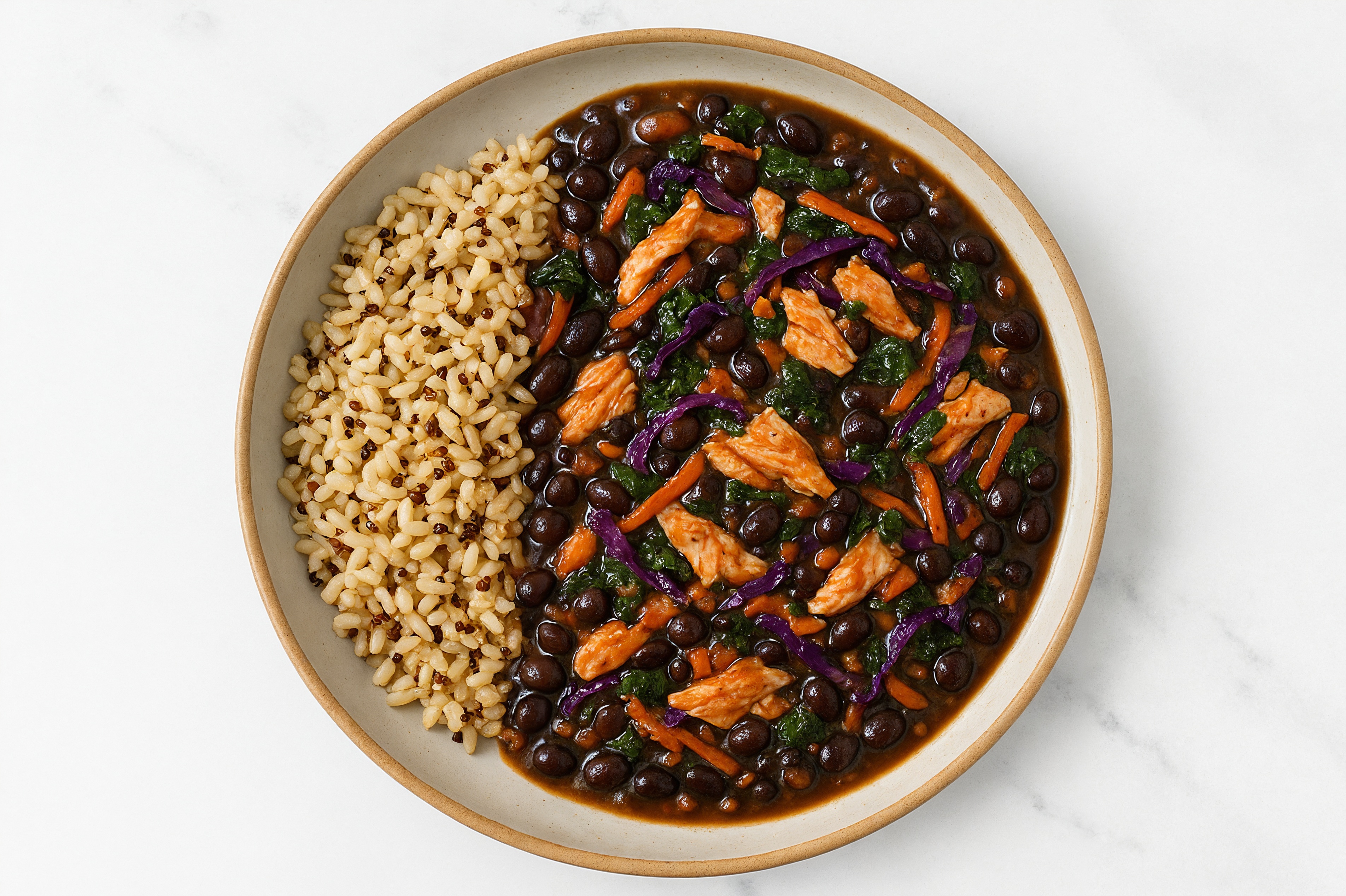Salmon & Black Bean Stew with Veggies & Brown Rice