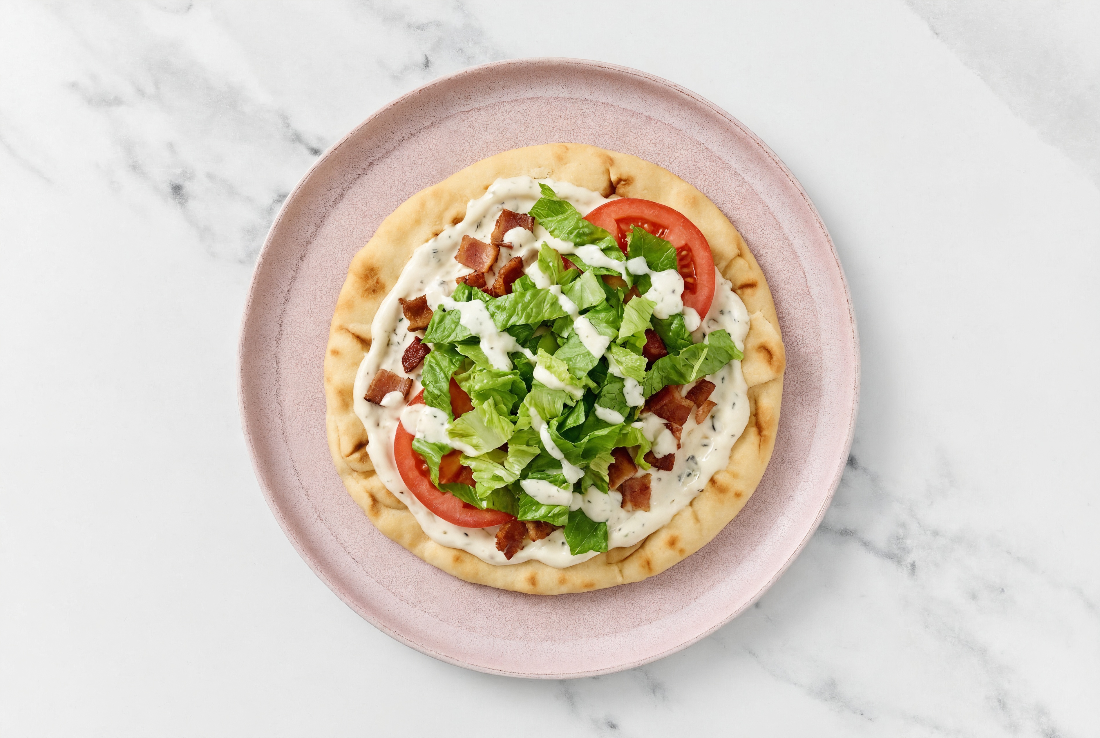 Rustic Garlicky BLT Flatbread with Applewood Smoked Pork Bacon