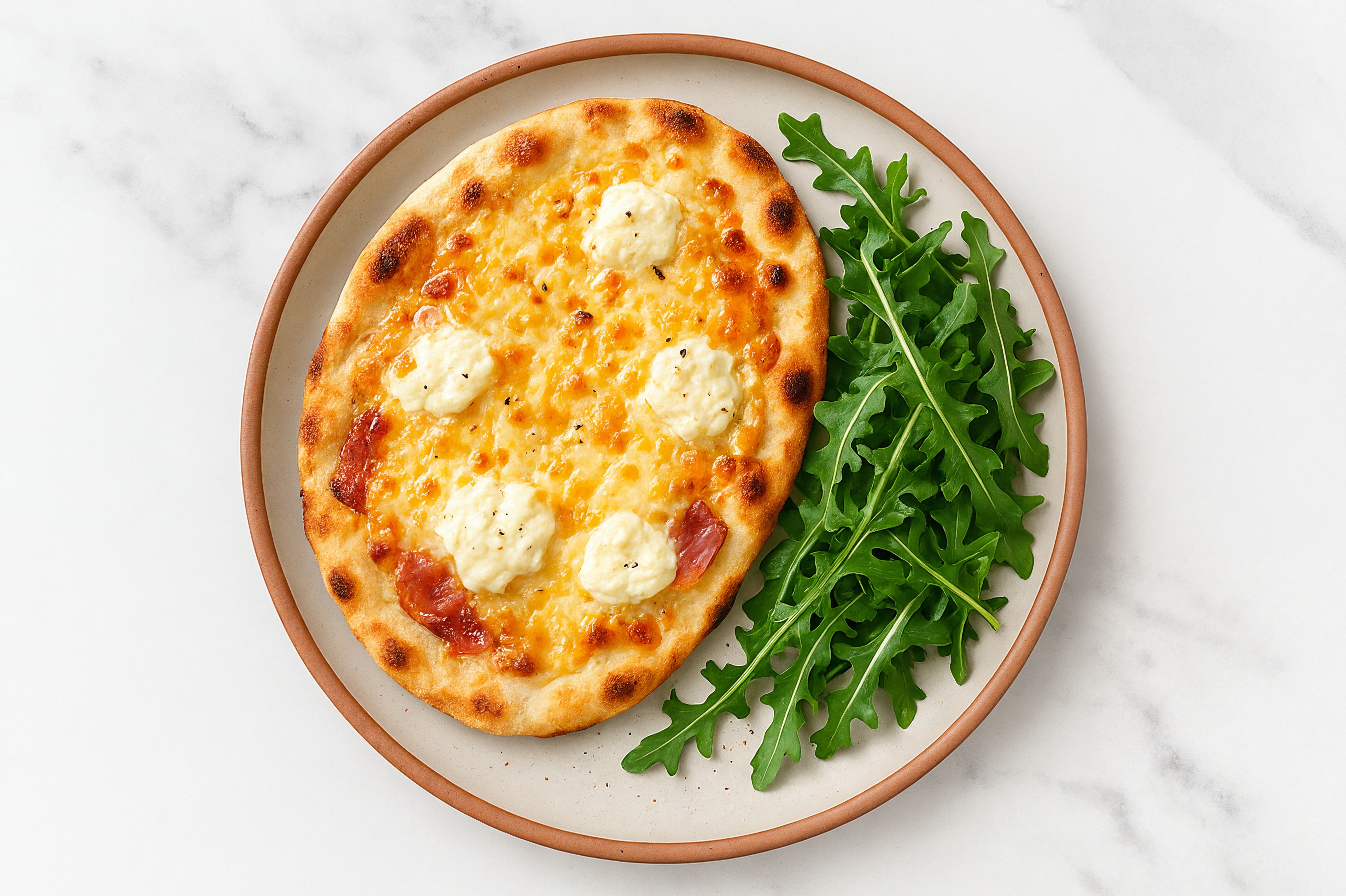 Grilled Prosciutto + "Ricotta" Pizza with Traditional Naan