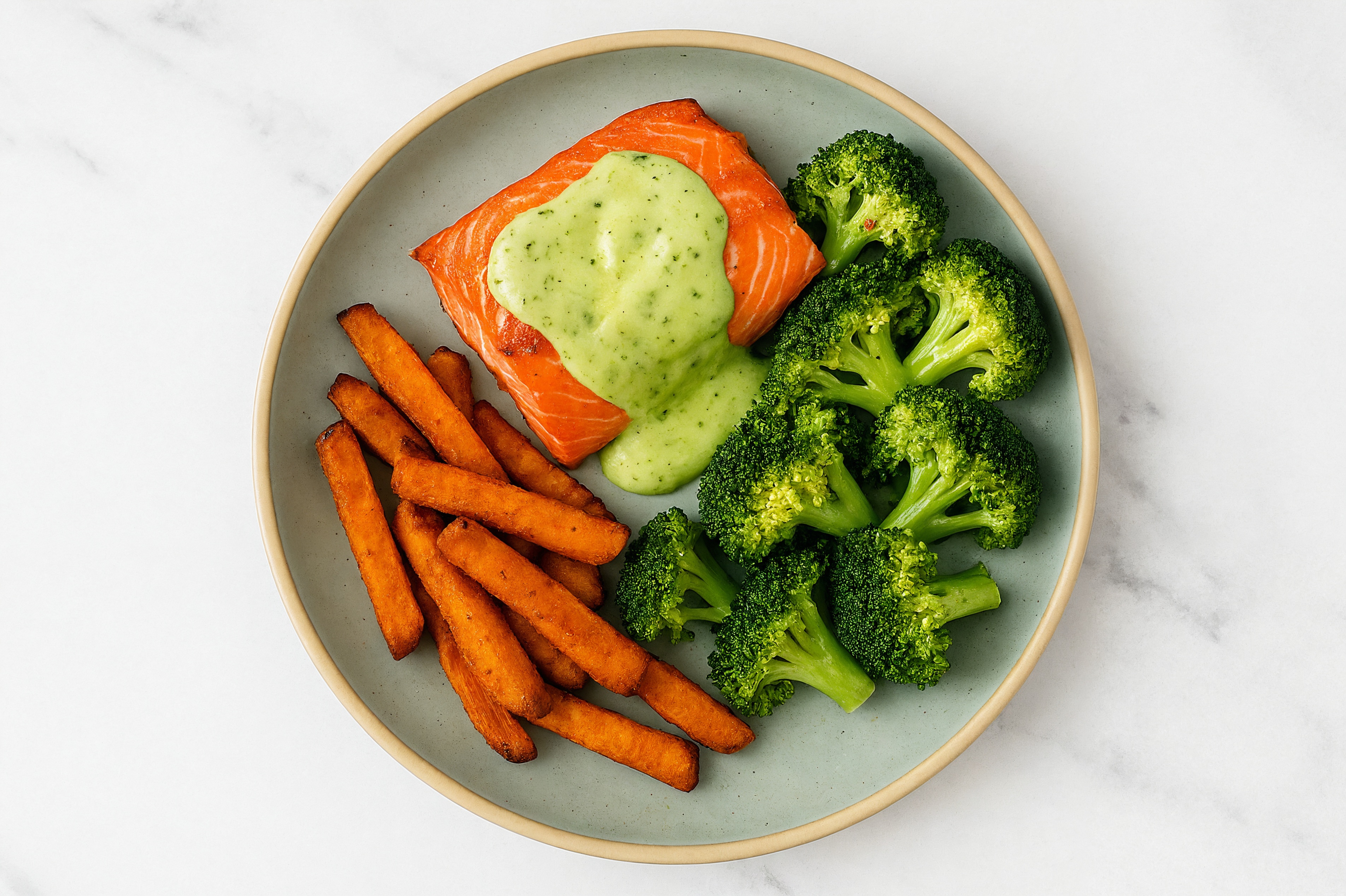 Green Goddess Wild Salmon with Organic Broccoli + Fries