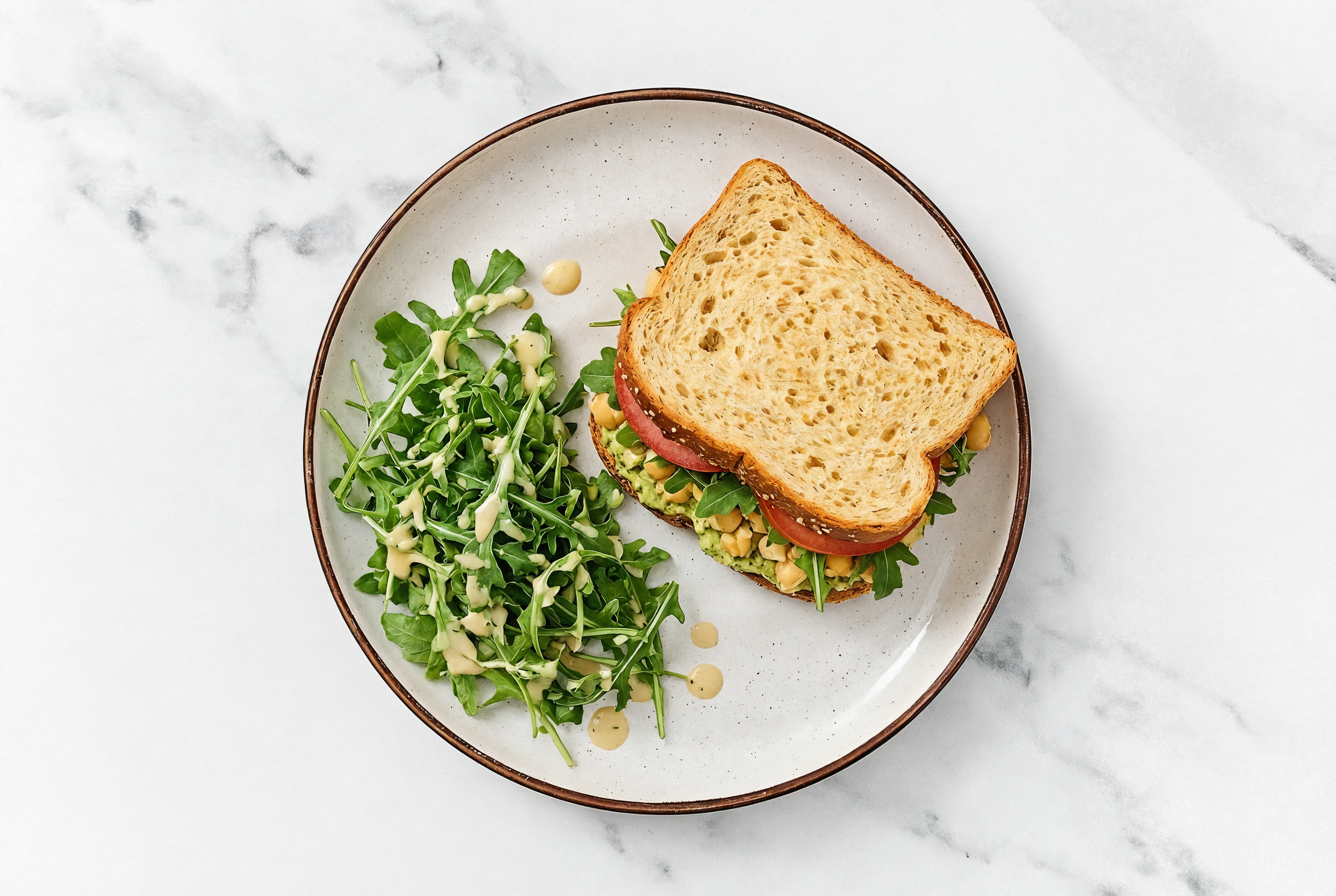 Vibrant Pesto Chickpea Smash Sammie + Side Salad