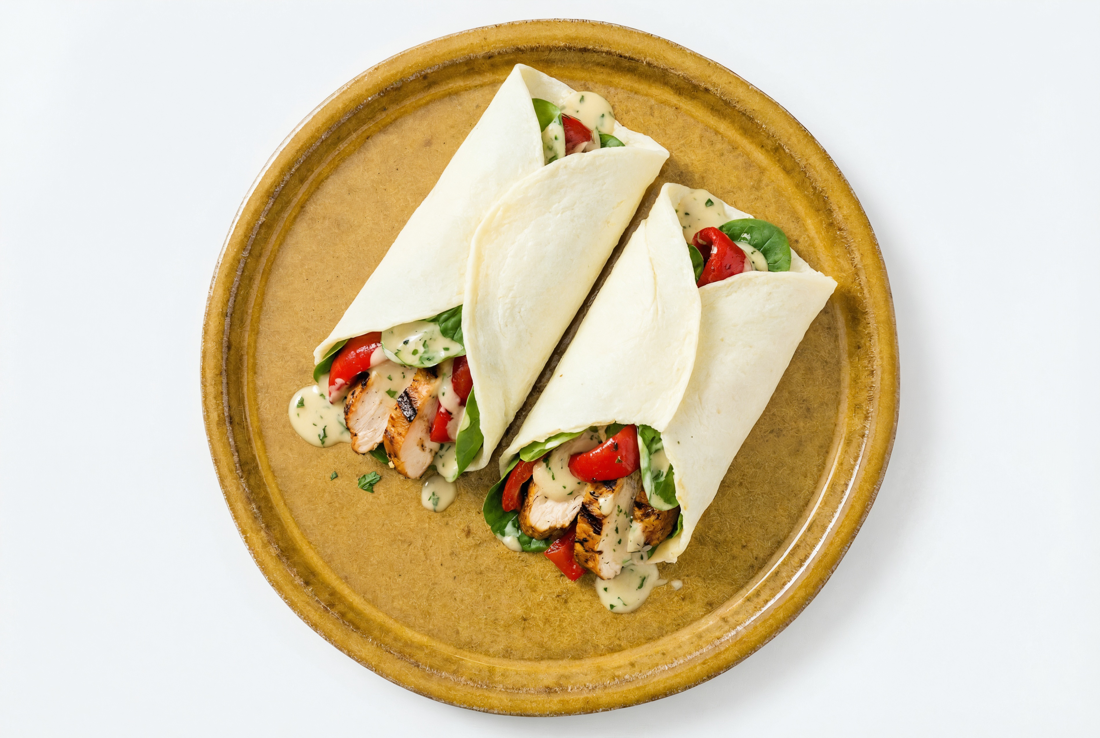 Herby Blackened Chicken + Roasted Pepper Wraps with Spinach