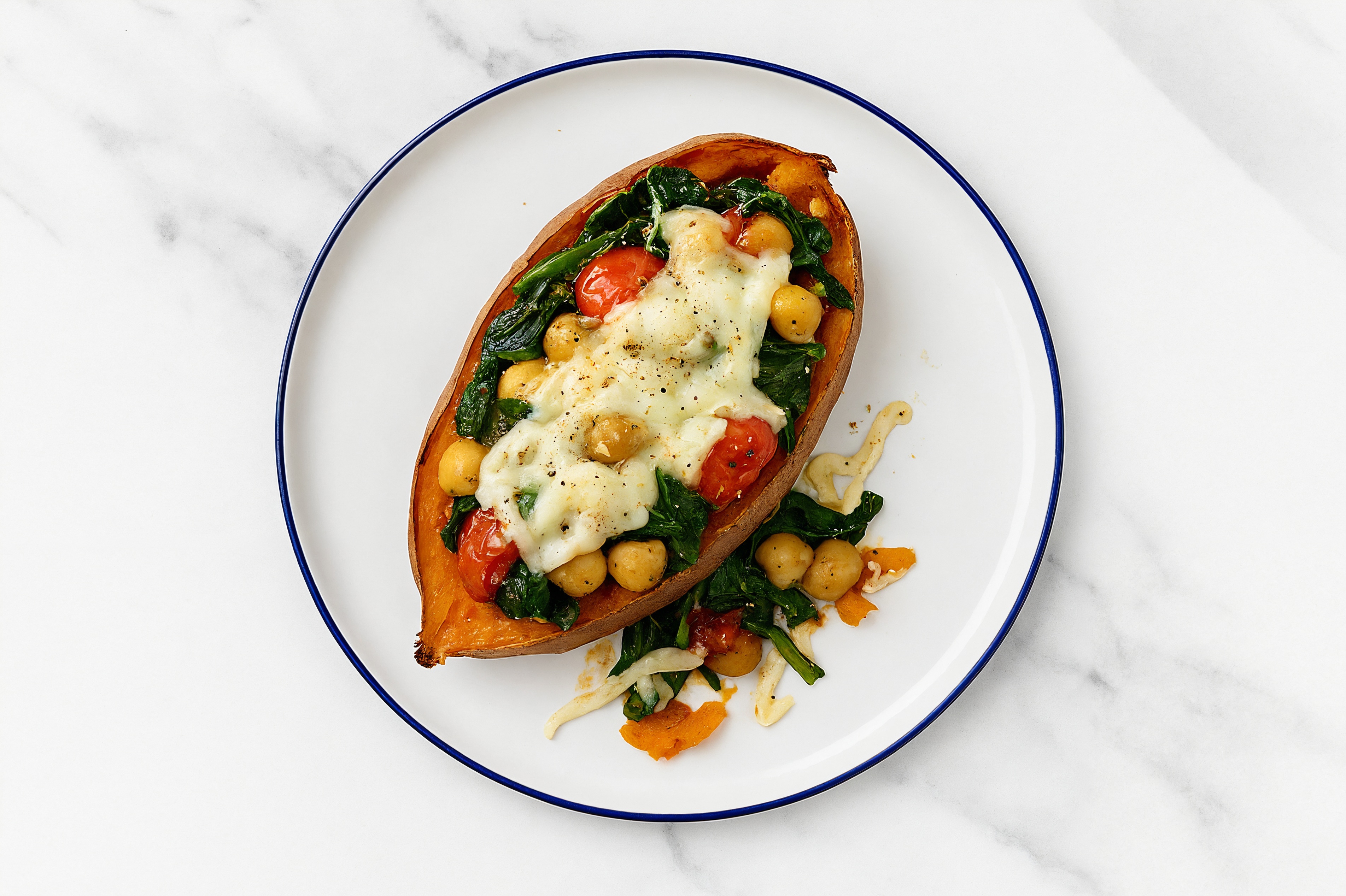  Sweet Potato Stuffed with Garbanzos + Baby Spinach