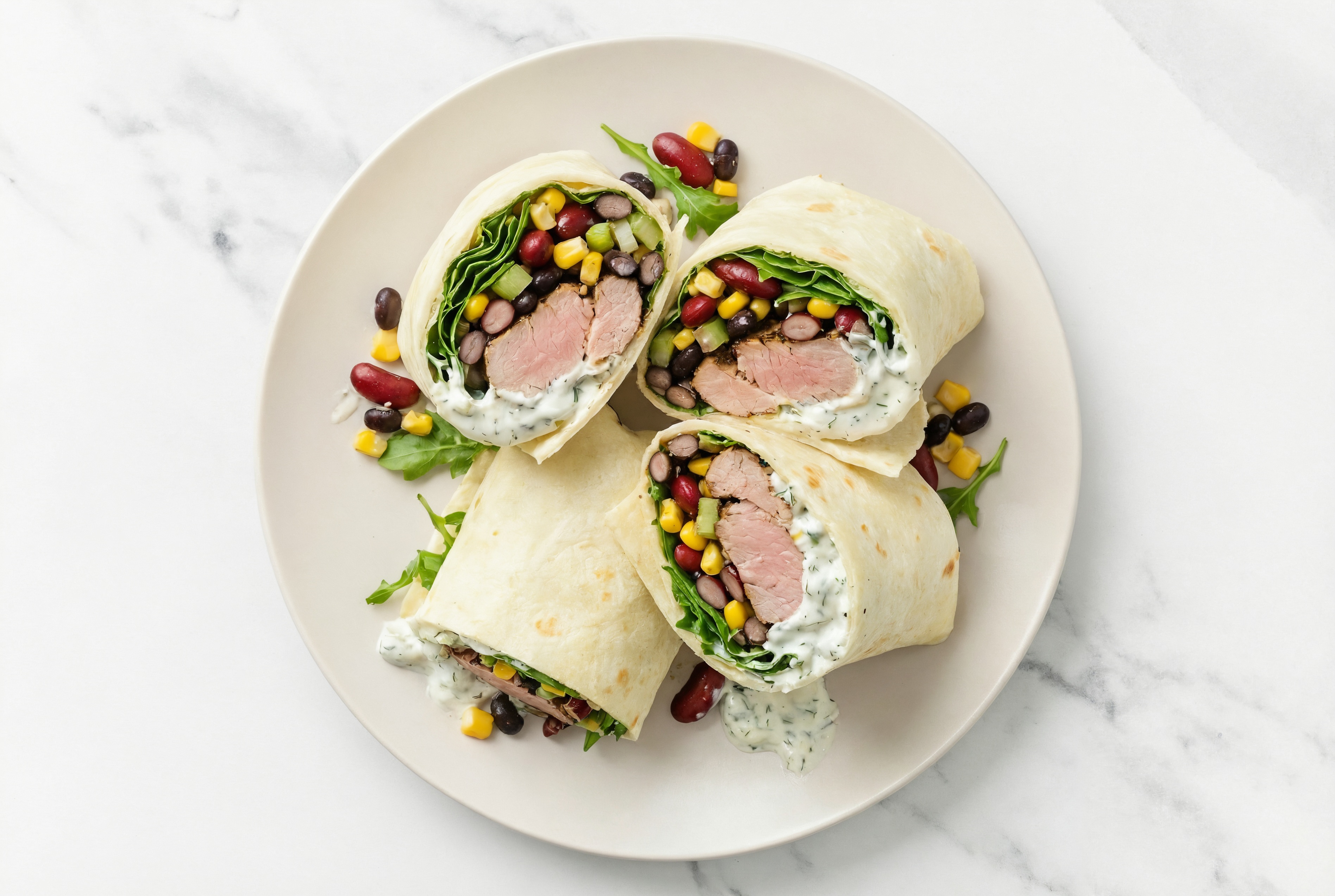 Creamy Pork Tenderloin + Cucumber Wraps with Arugula