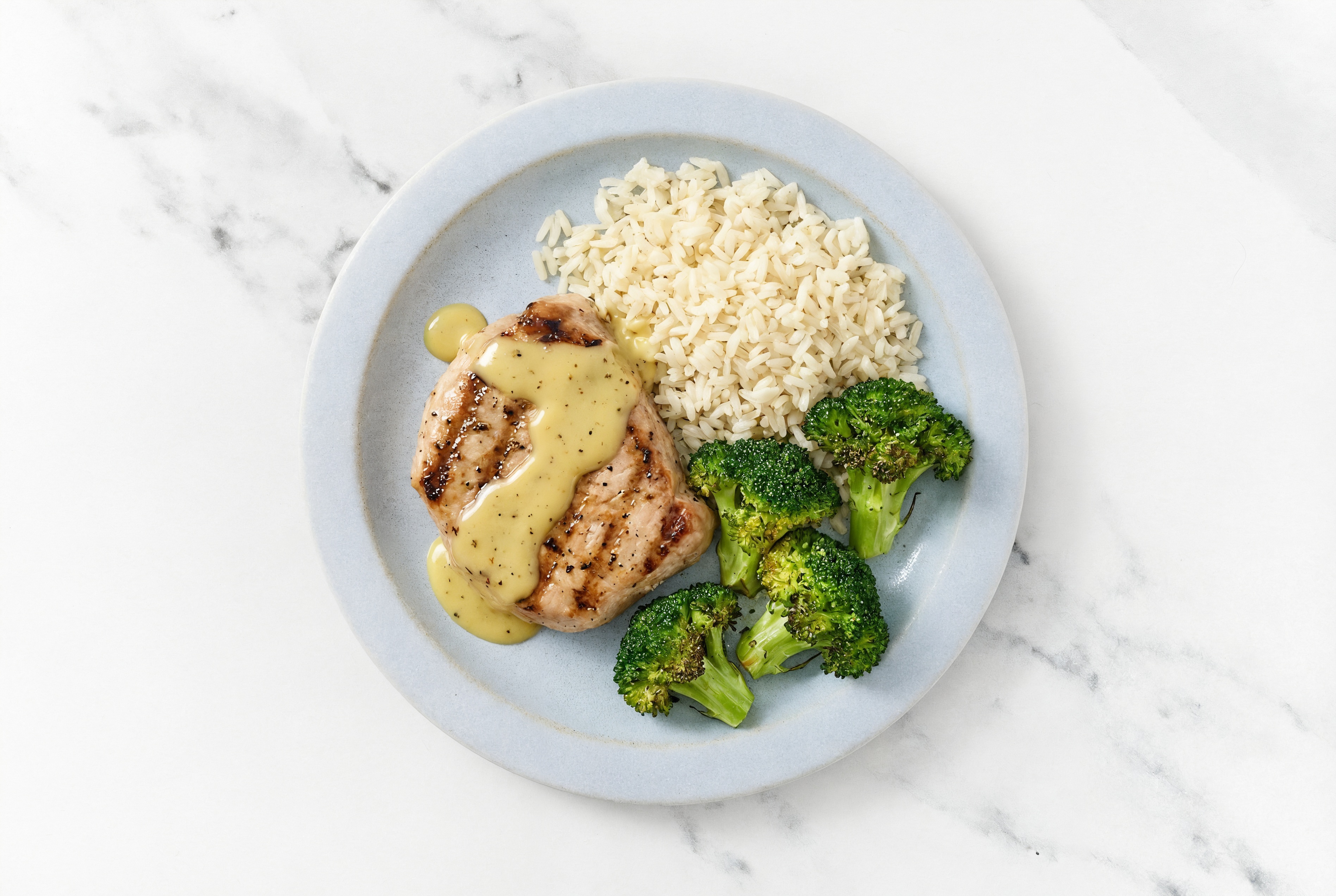 Air Fryer Honey Mustard Pork Chops with Long Grain White Rice