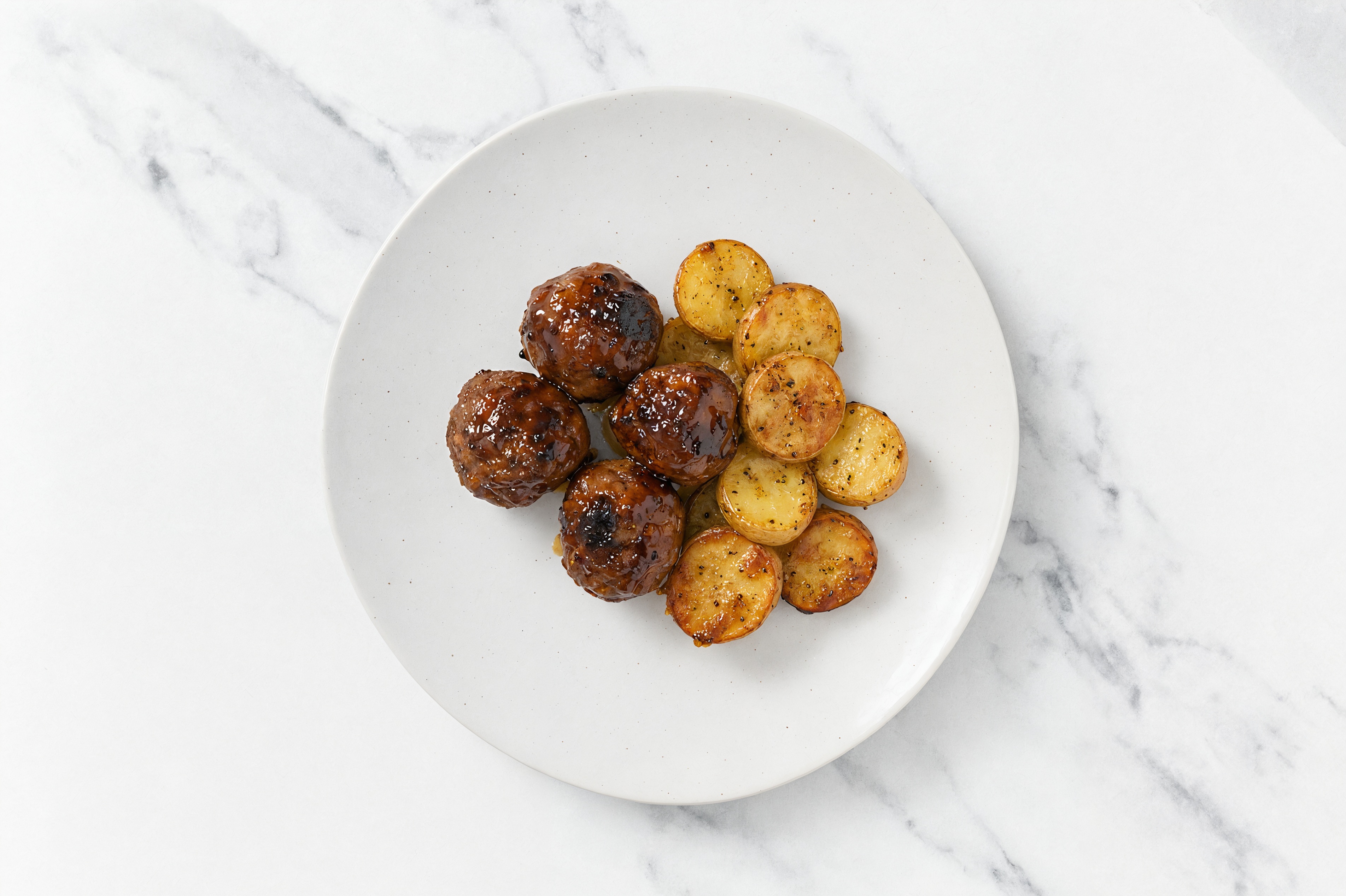 Teriyaki Roasted Bison Meatballs & Fingerling Potatoes