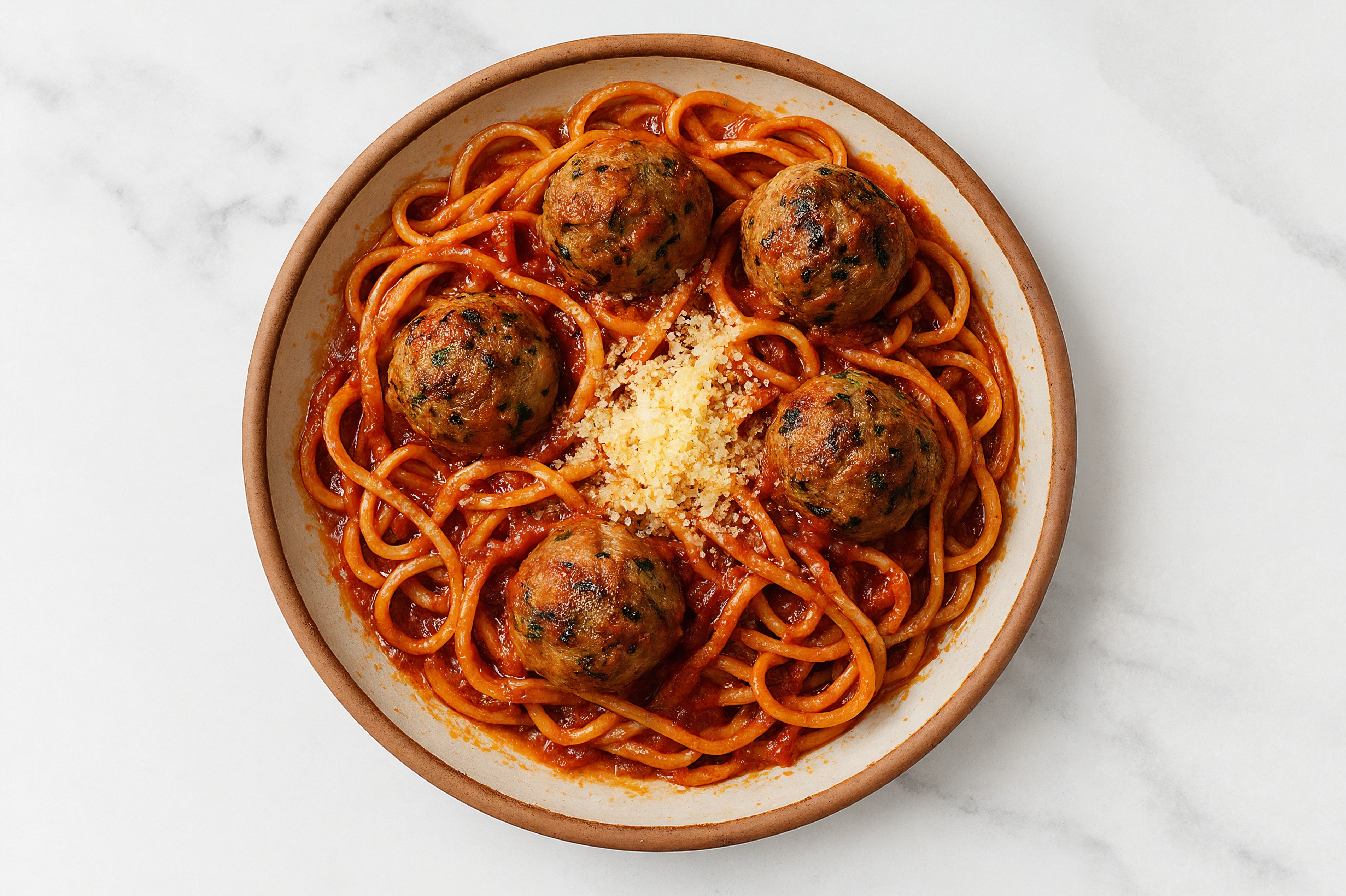Twirl 'Em Turkey Meatball Linguine with Grated Parmesan Cheese