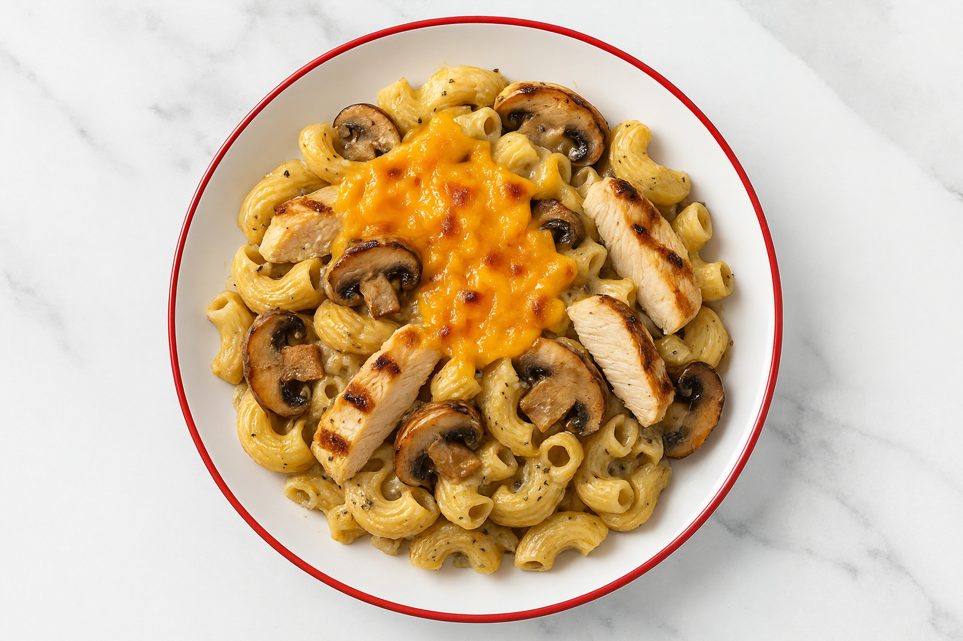Cozy Creamy Rosemary Mushroom Truffle Sauce Seasoned Grilled Chicken Breast Baked Mac 'n Cheese