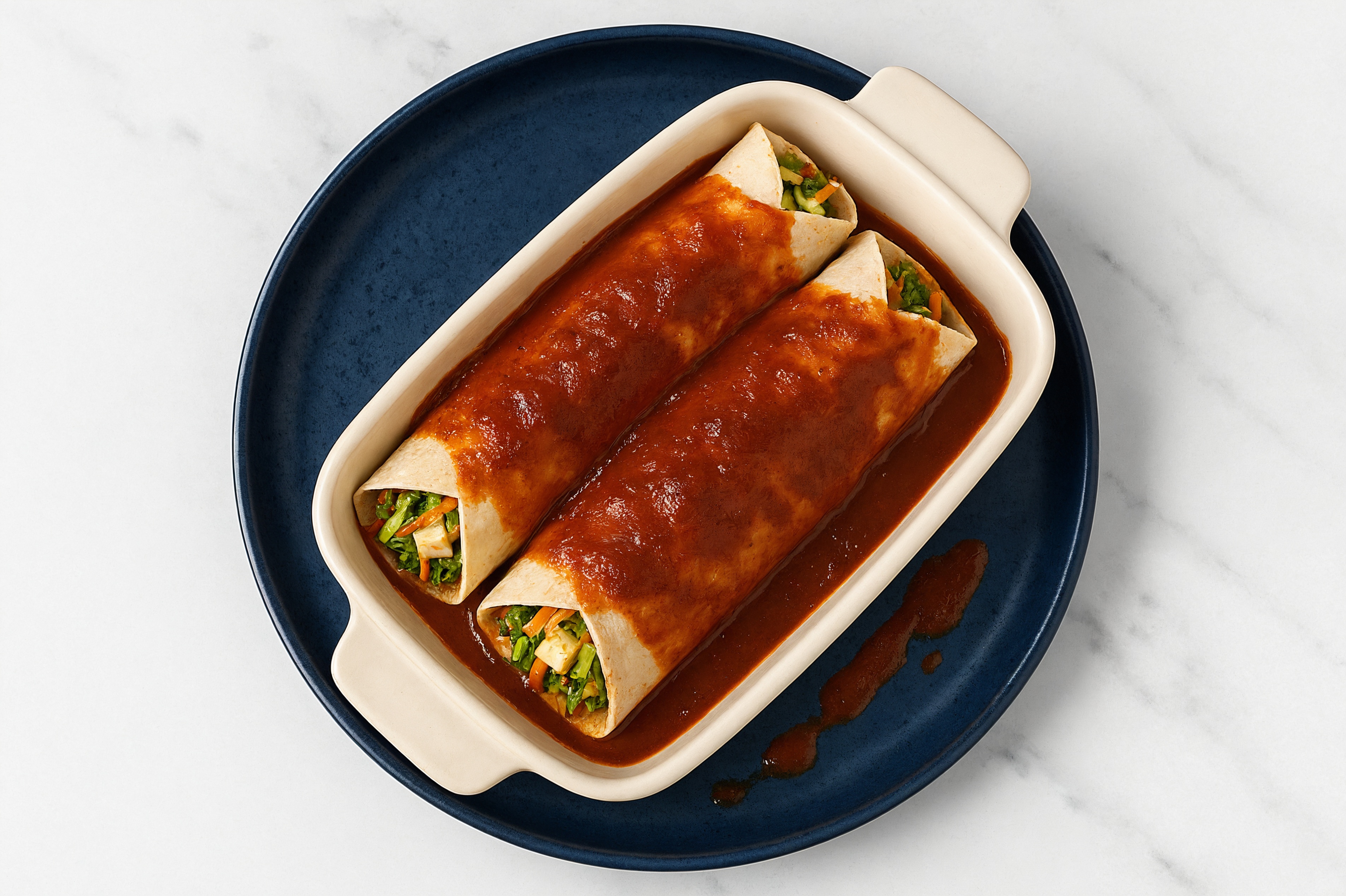 Herby Extra Firm Tofu + Veggie Enchiladas Rojas