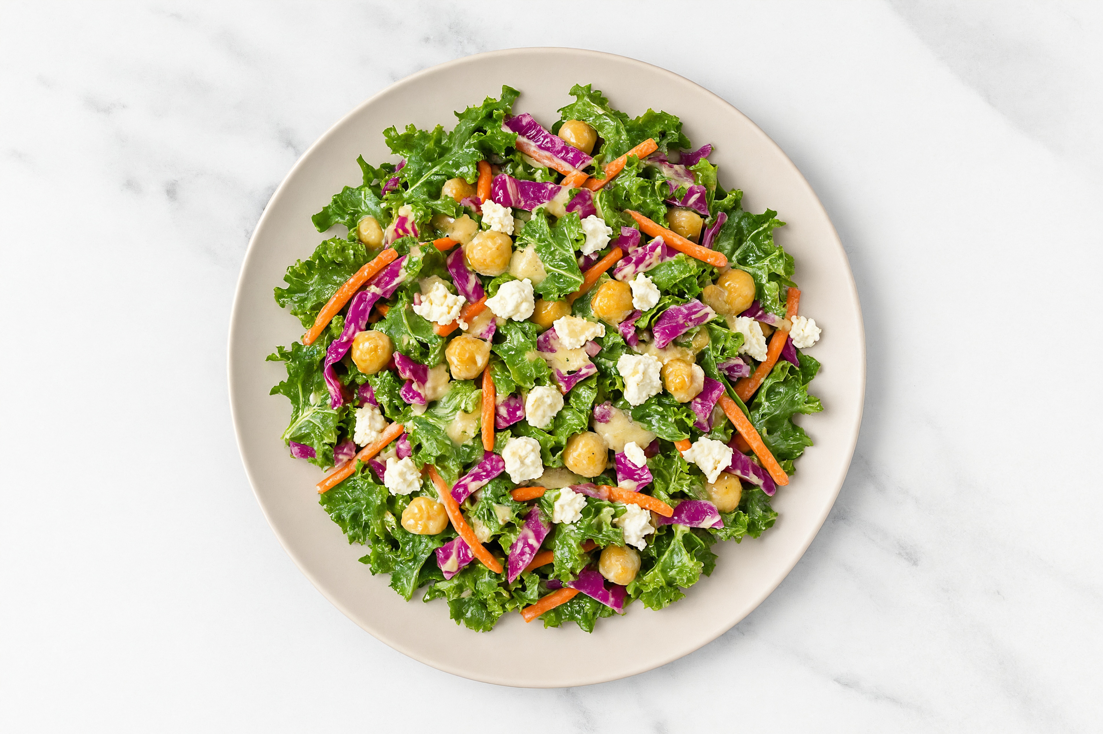 Rainbow Veggie Salad with Feta + Garbanzo Beans