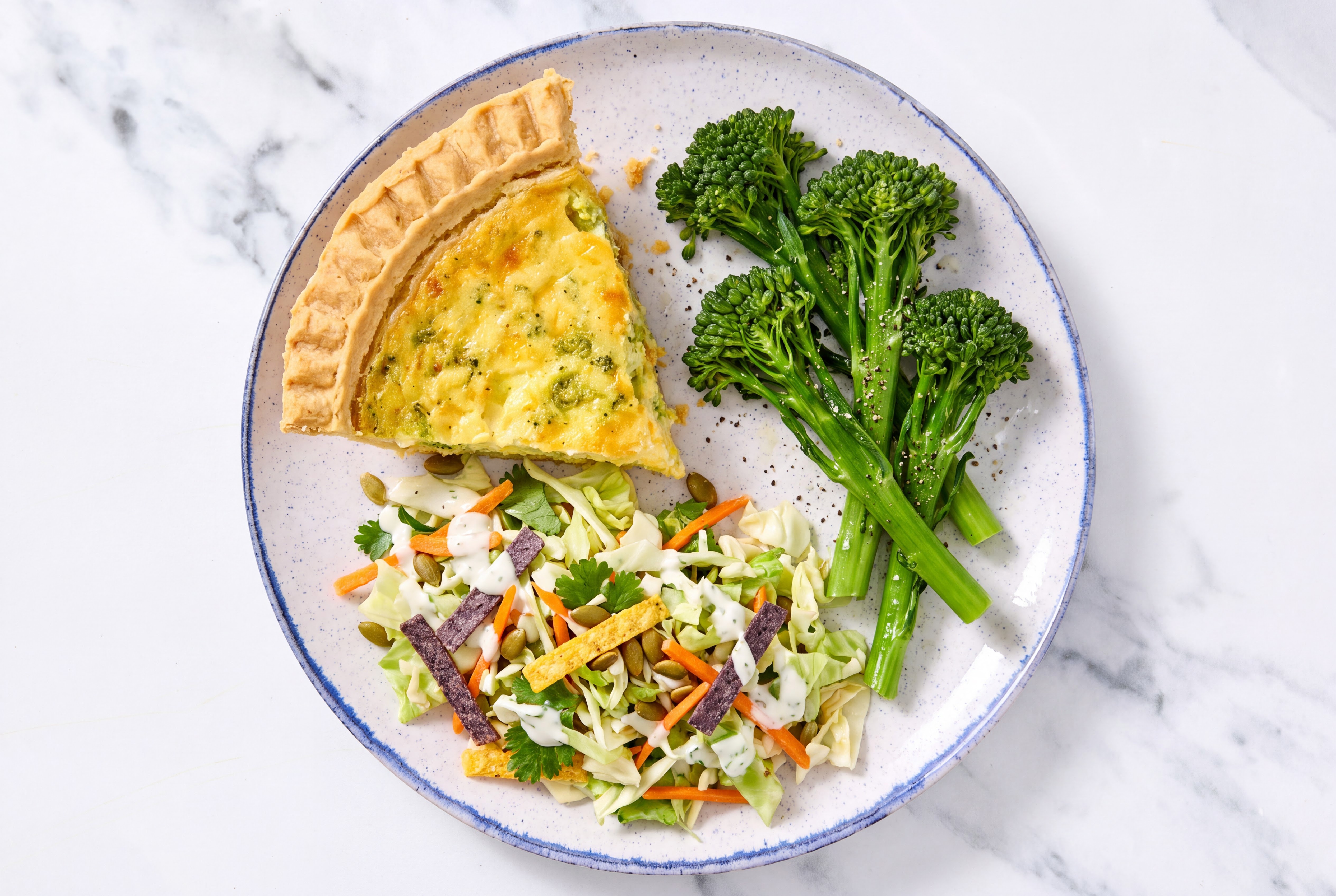 Broccoli & Cheddar Quiche with Baby Broccoli & Southwest Salad