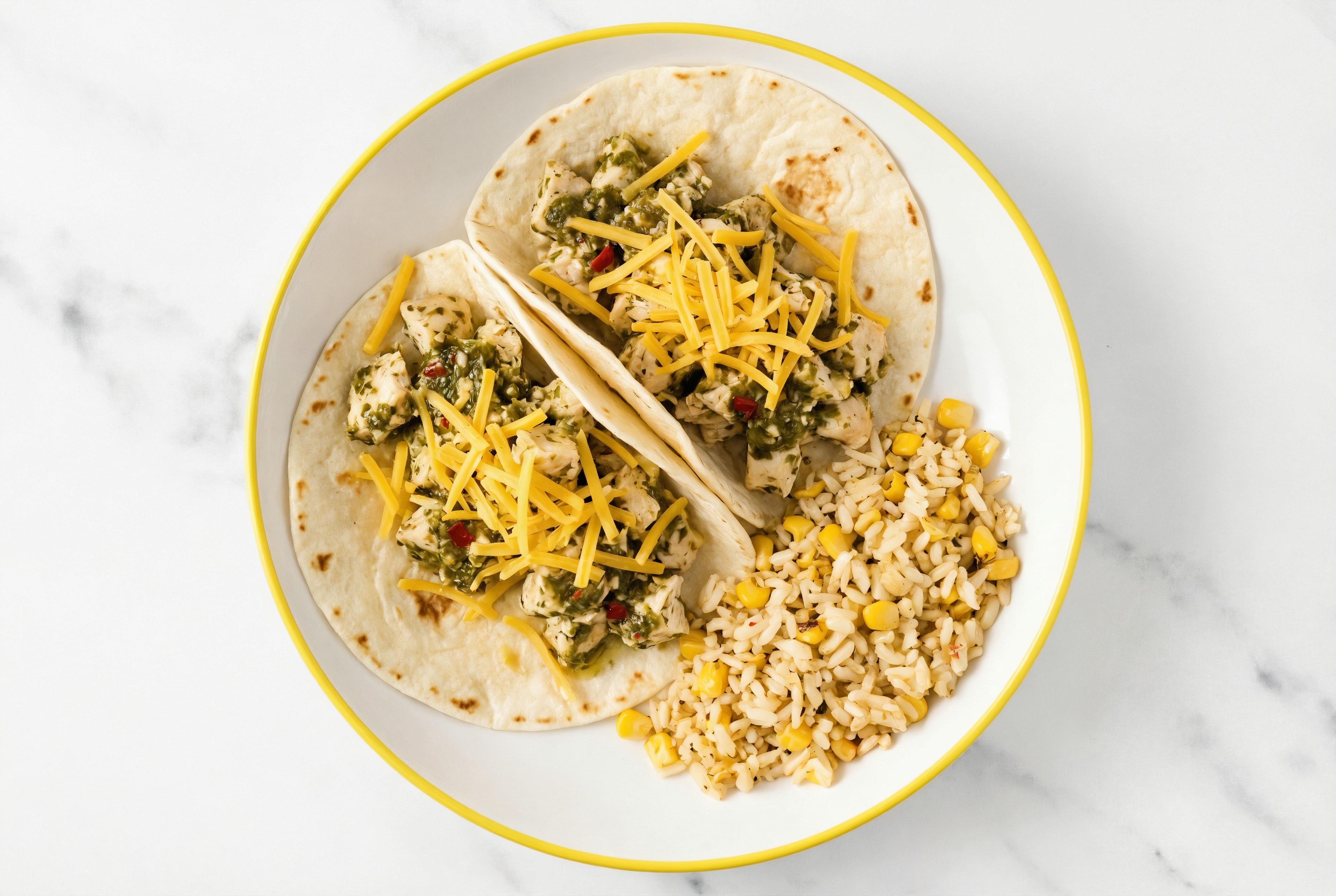 Cheesy Cilantro Chicken Tacos + Mexican Rice with Sharp Cheddar Bar
