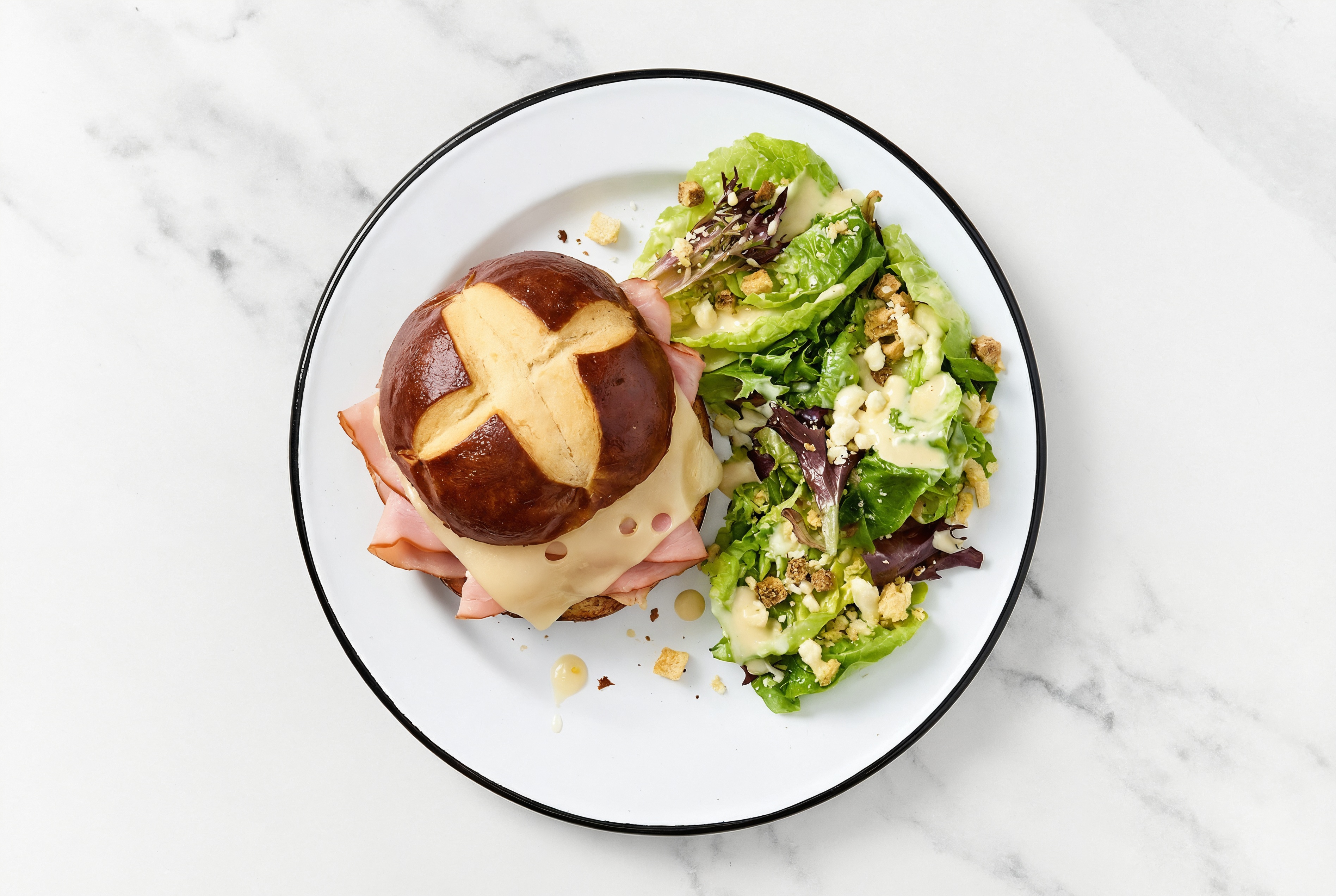 Air Fryer Cheesy Ham Sandwich + Little Gem Salad