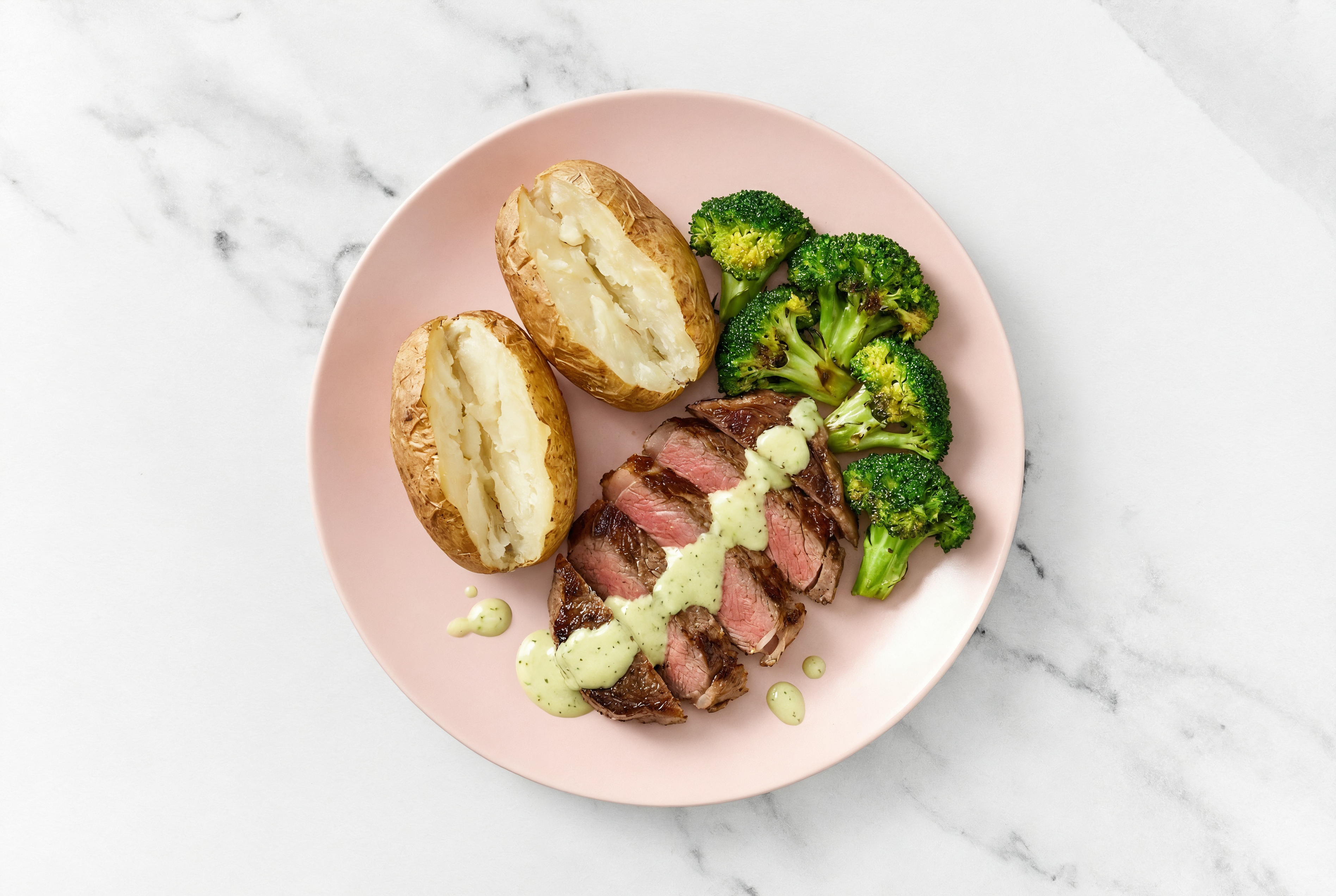 Ribeye with Jalapeño Crema + Russet Potato + Organic Broccoli
