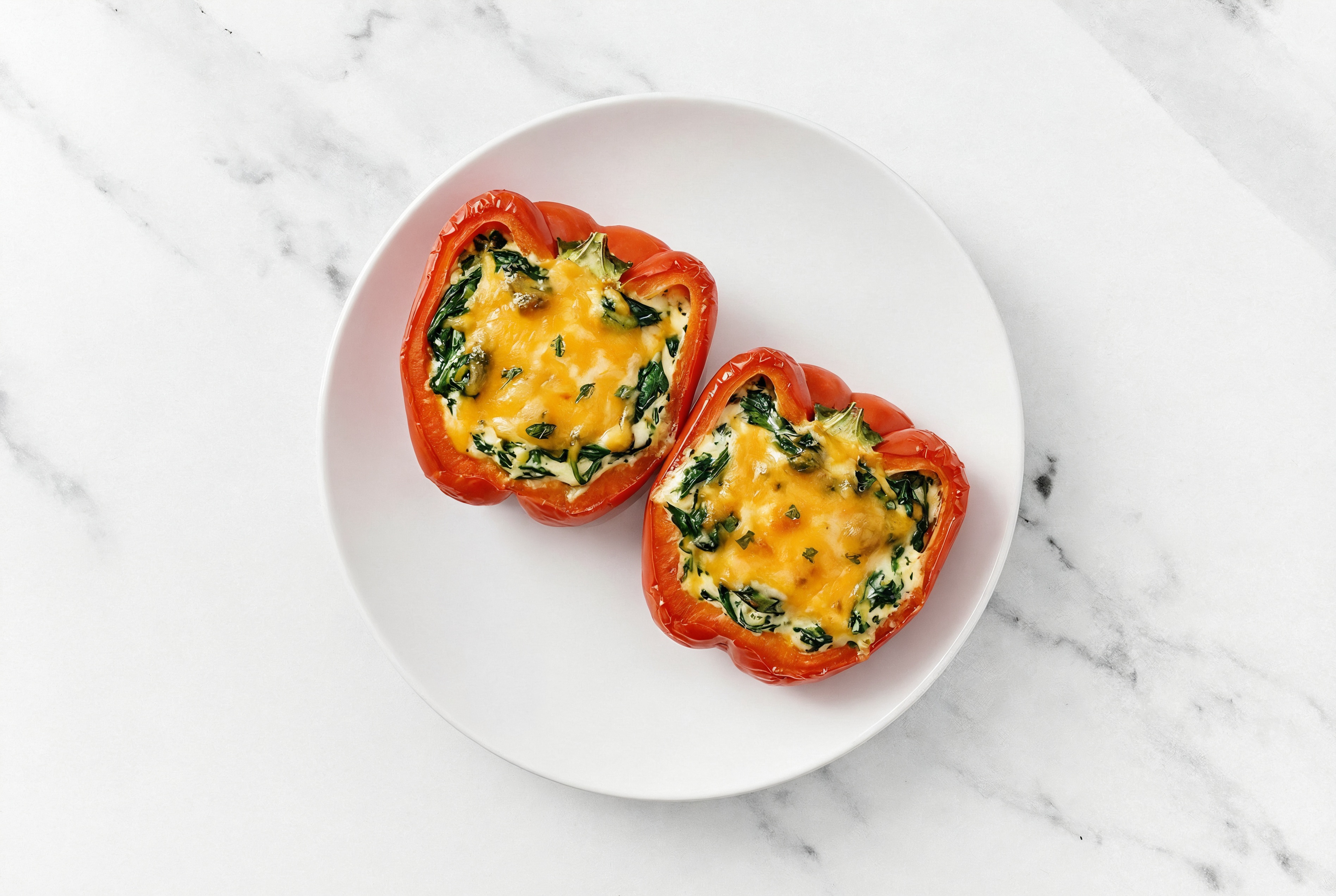 Creamy Organic Spinach Stuffed Organic Peppers with Shredded Sharp Cheddar Cheese