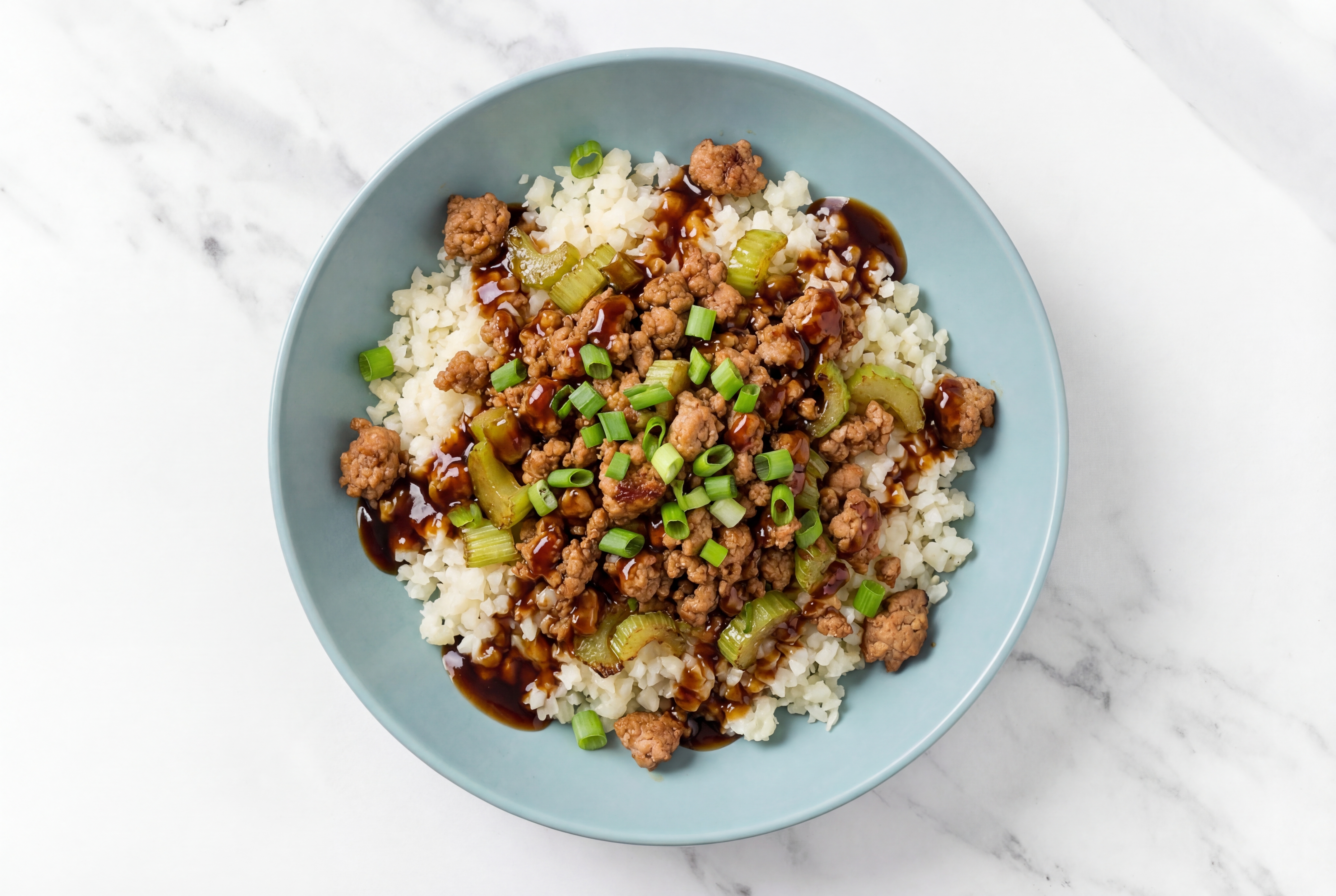 Teriyaki Ground Turkey Rice Bowl with Riced Cauliflower