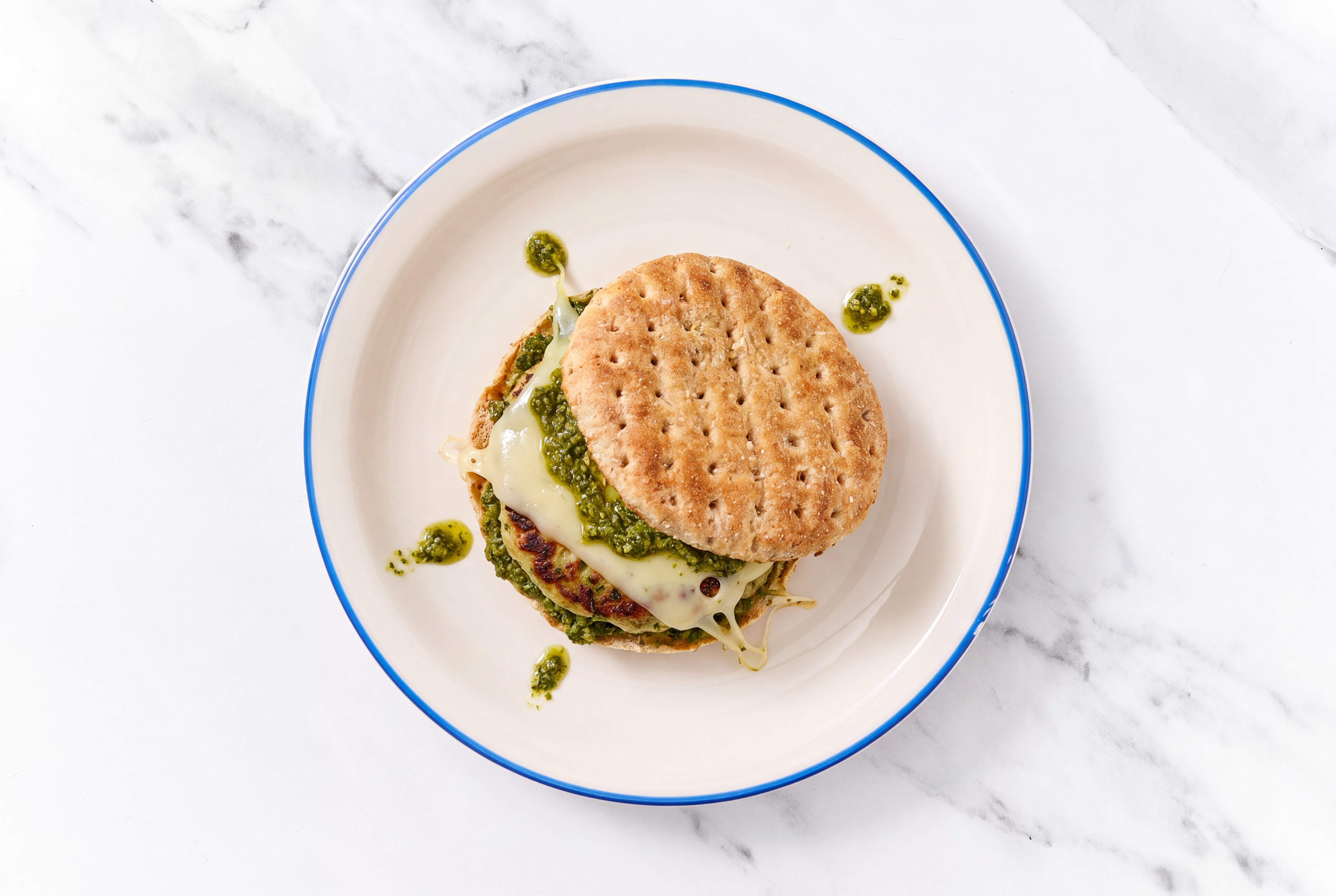 Garlic Turkey Burger on Multigrain with Spinach Pesto & Swiss