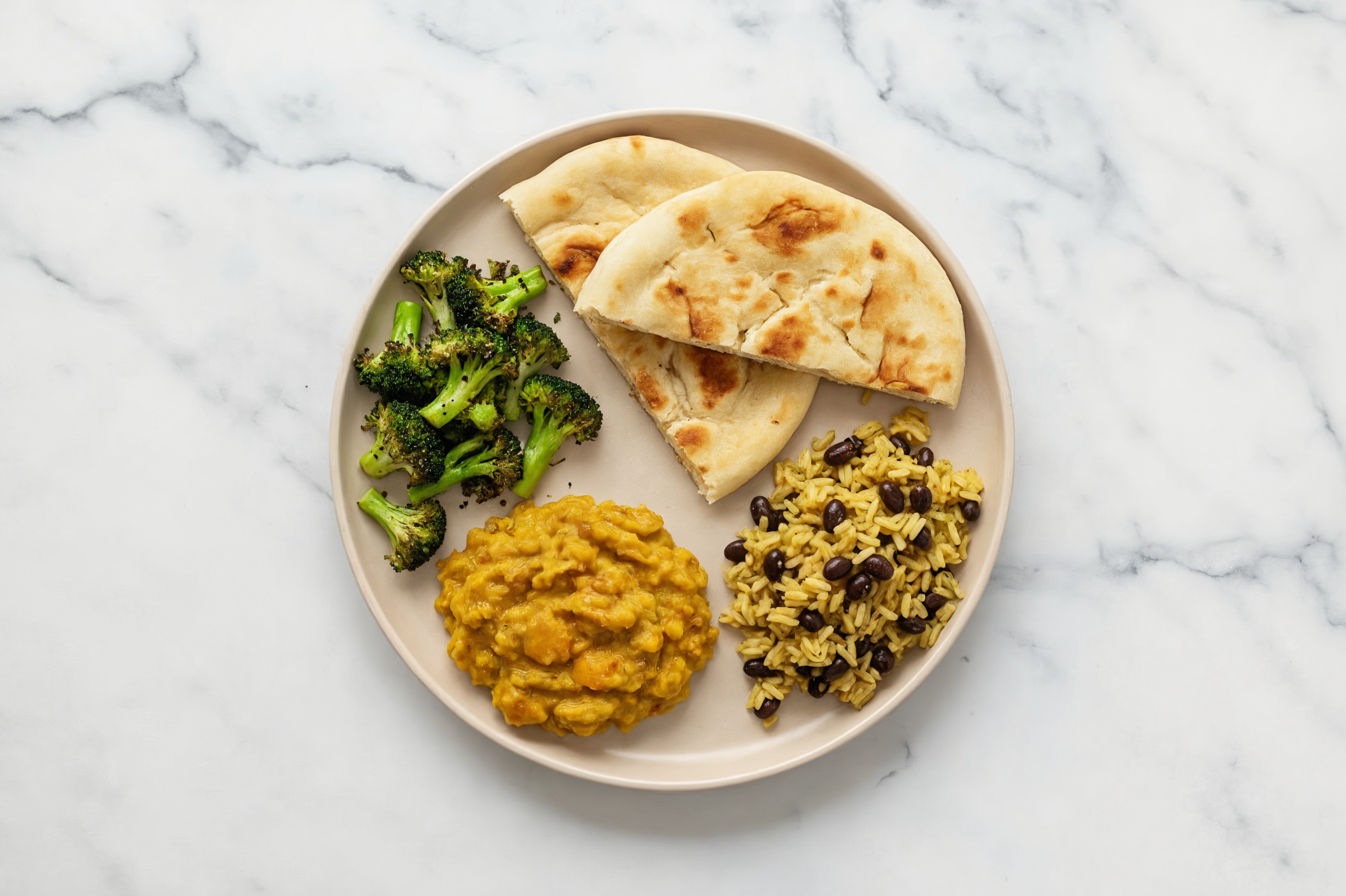  Broccoli Florets + Red Lentil Dal Grain Bowl with Naan