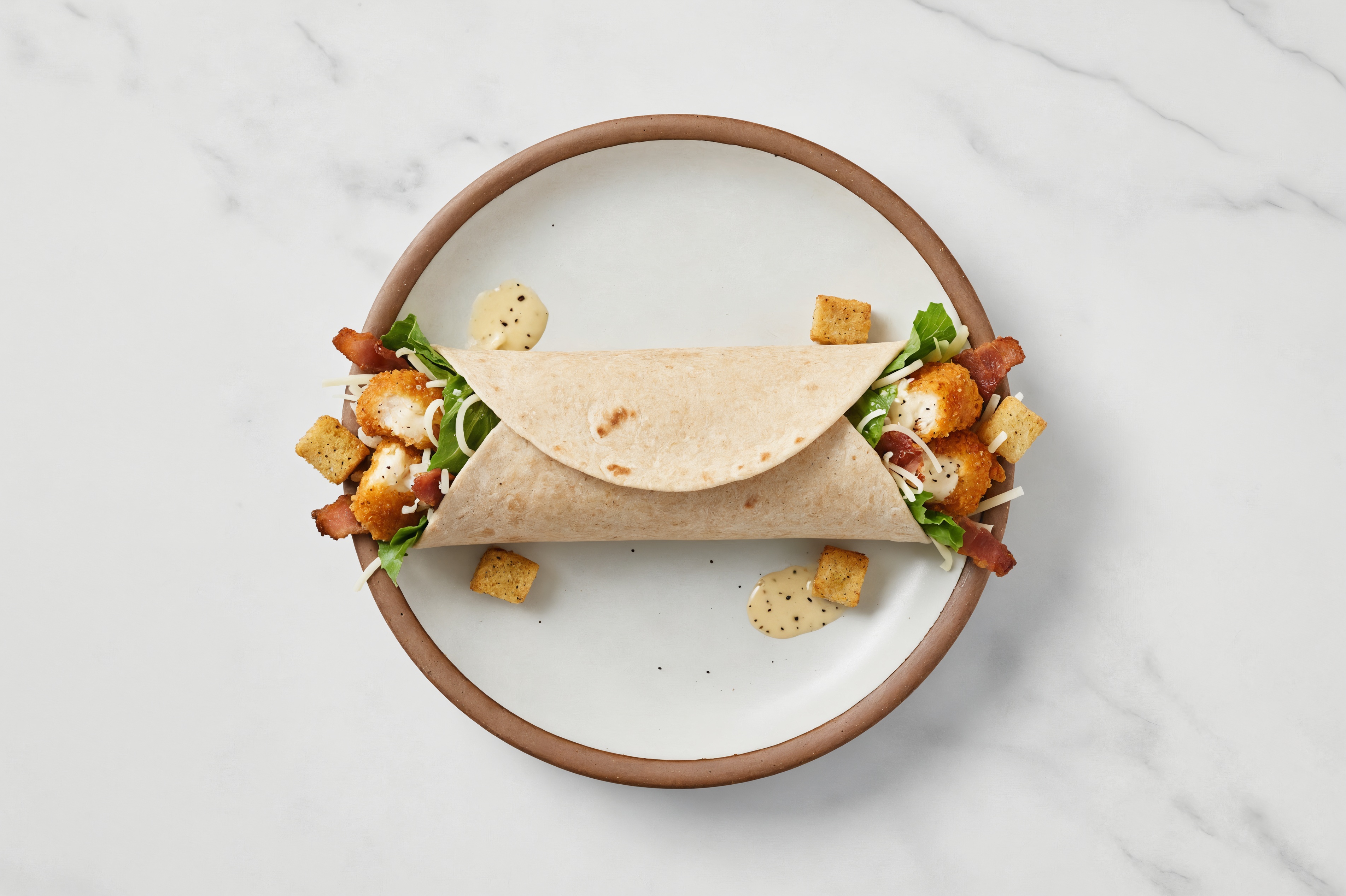 Crispy Chicken Maple Bacon Caesar Salad Wrap
