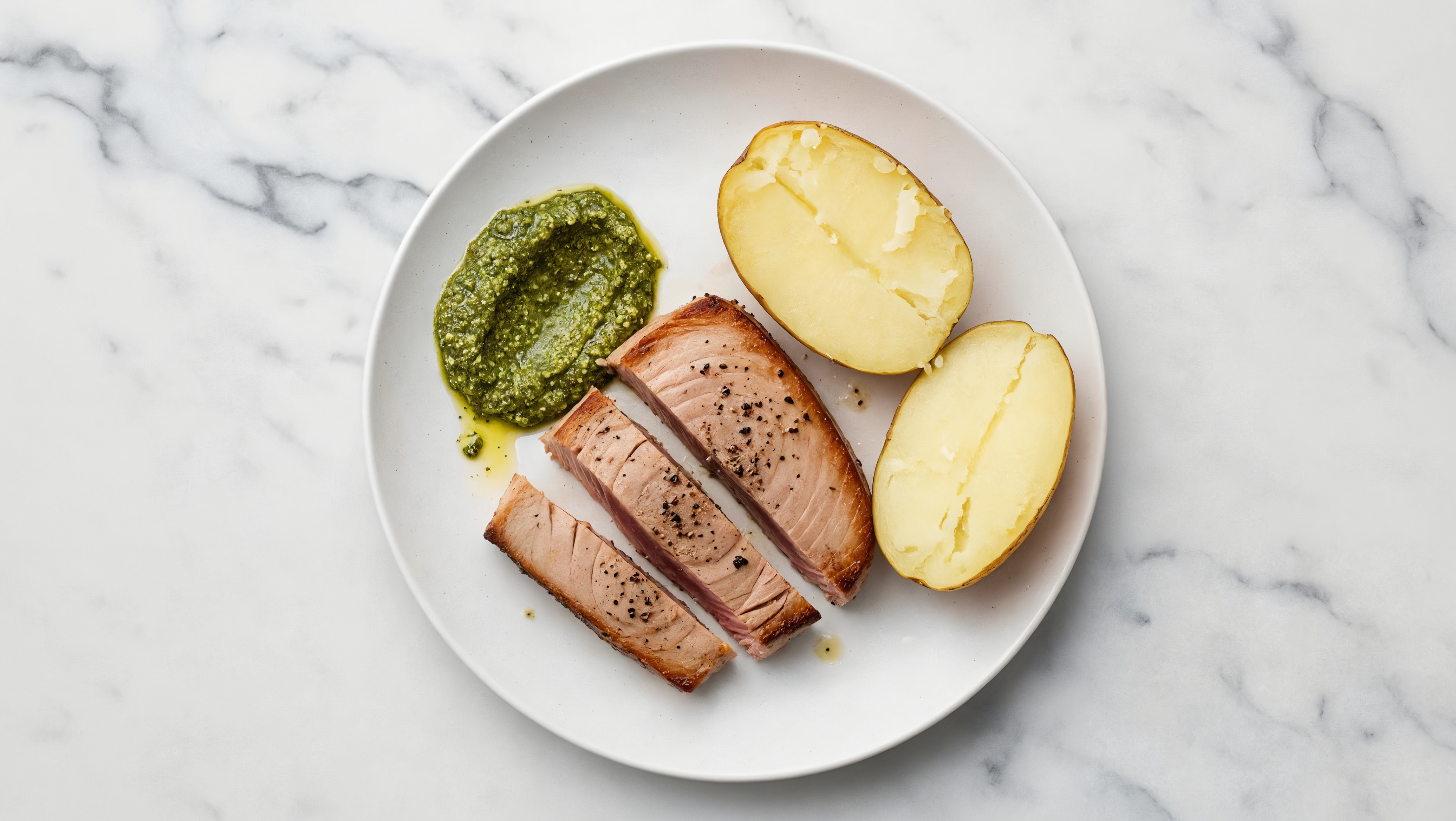 Pesto Tuna Steaks with Russet Potato
