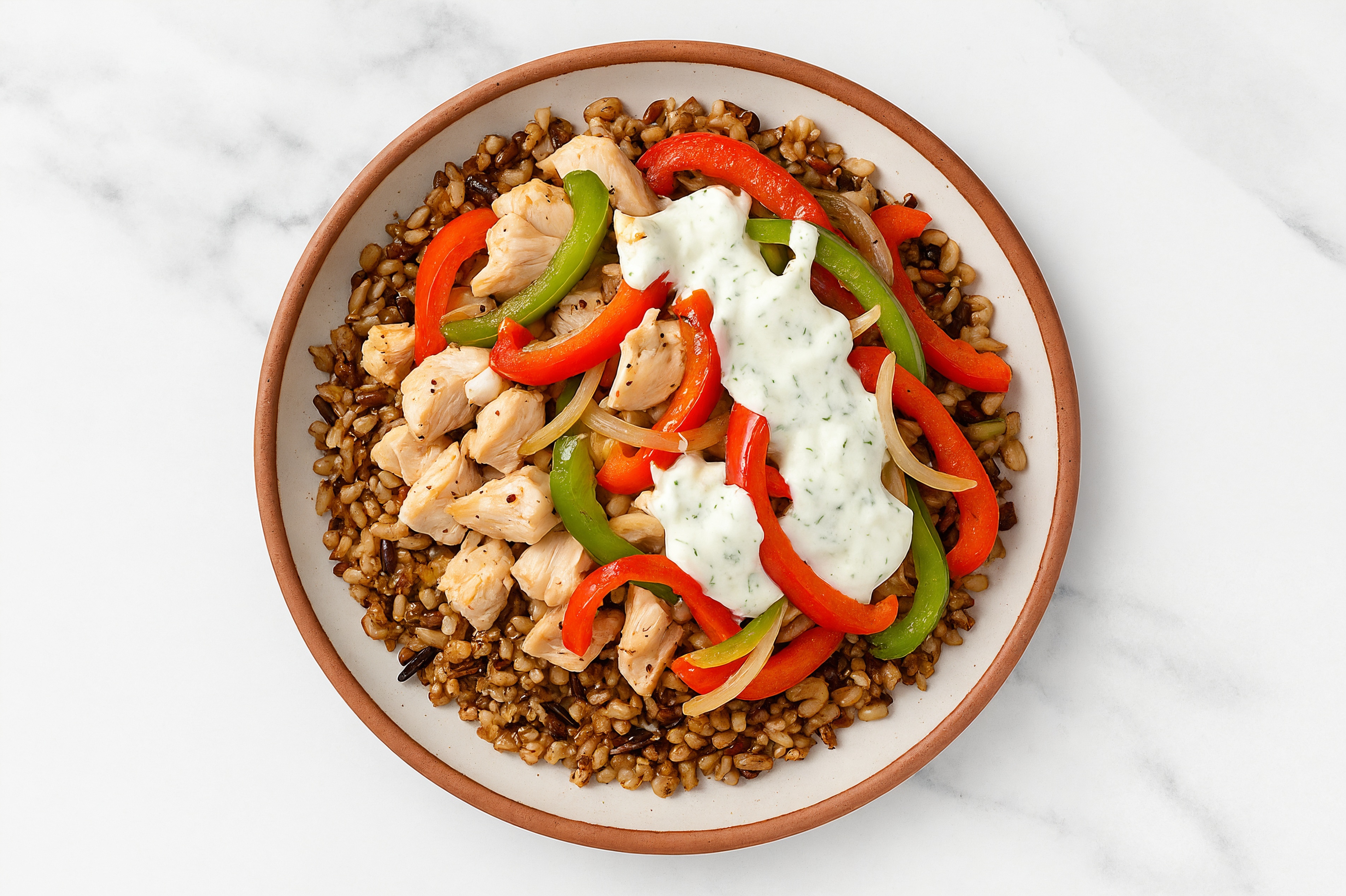 Salt + Pepper Chicken & Veggie Grain Bowl with Tzatziki