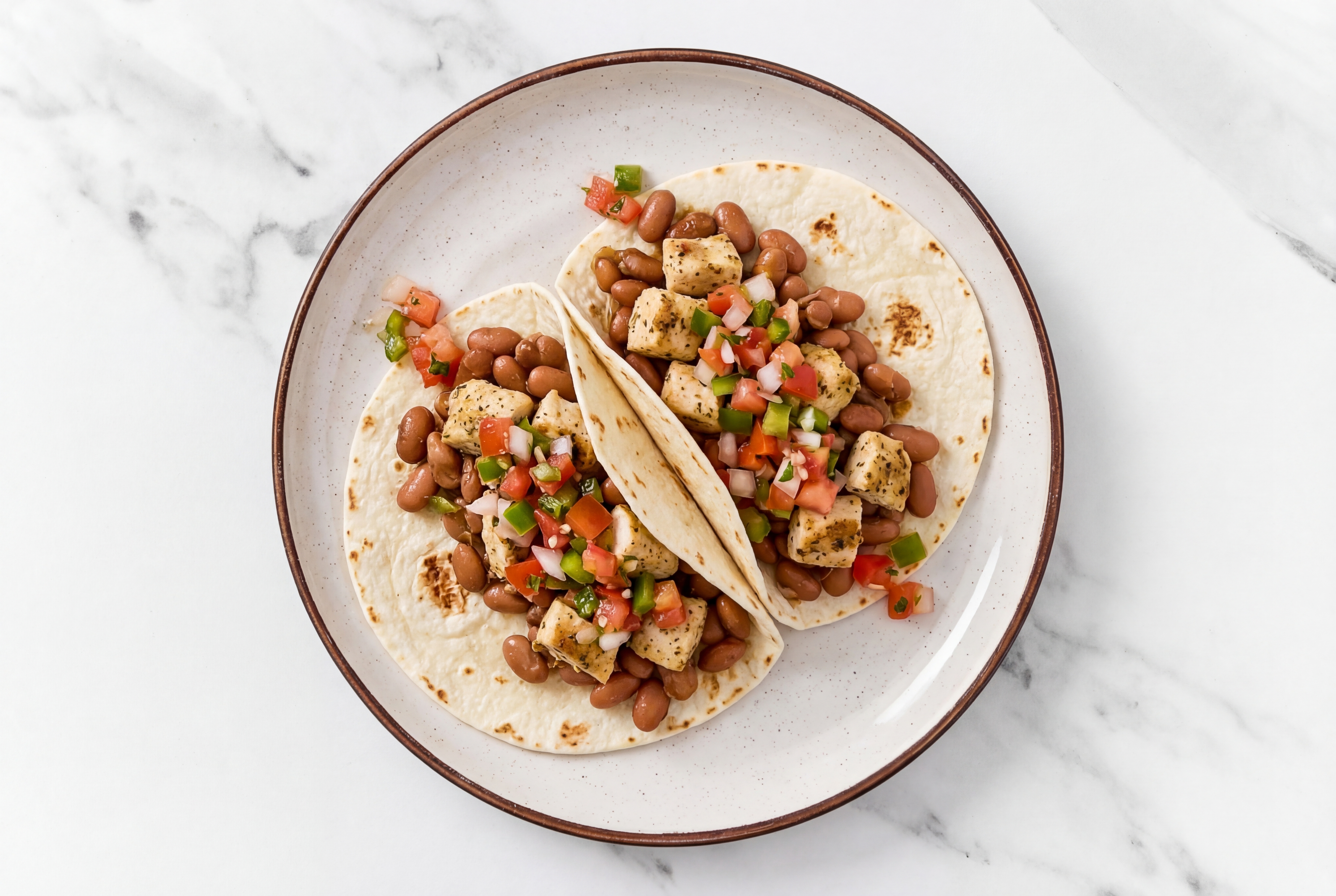  Garlic Chicken Tacos with Fresh Salsa & Pinto Beans